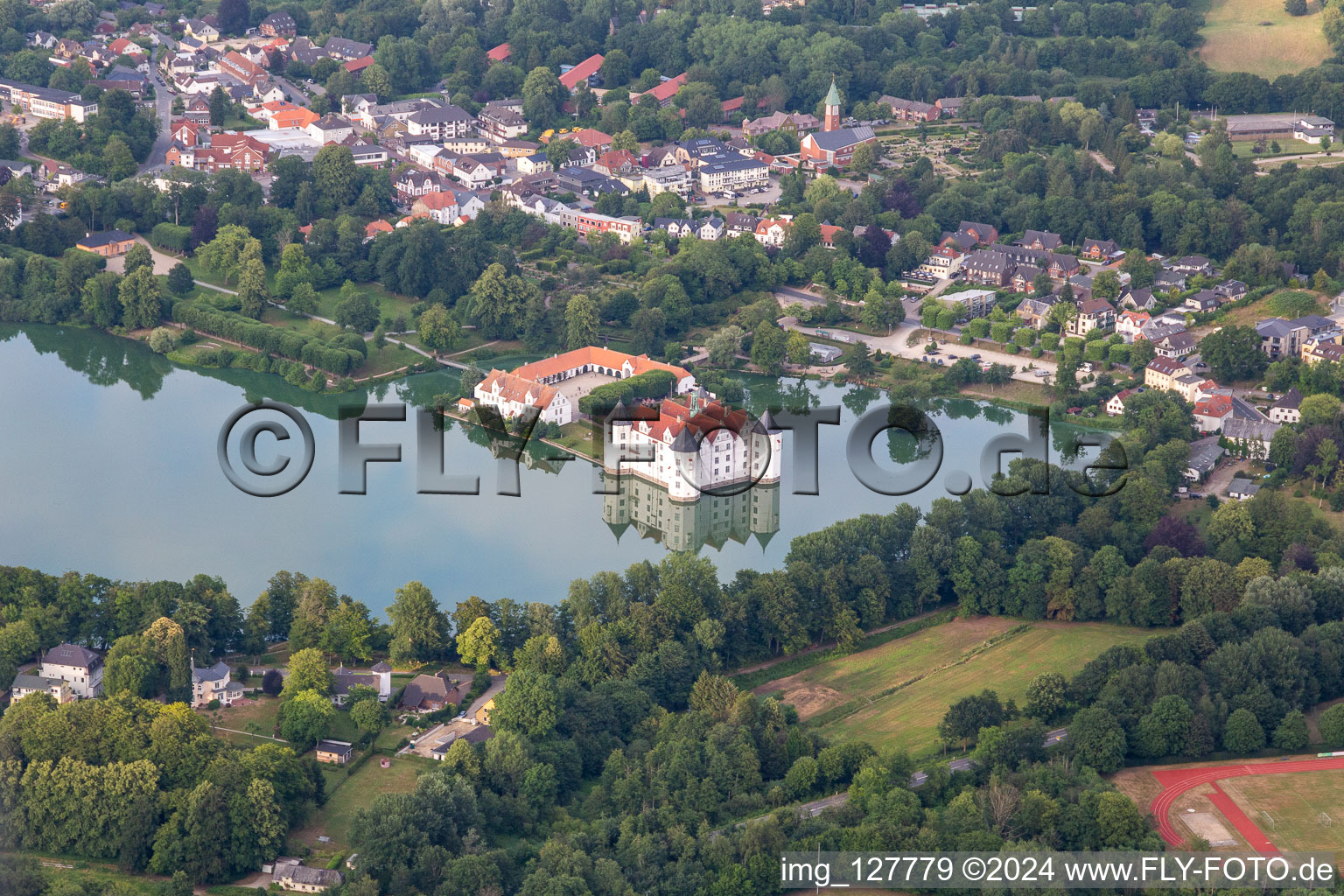 Aerial photograpy of Castle Glücksburg in the castle pond in the district Ulstrupfeld in Glücksburg in the state Schleswig Holstein, Germany