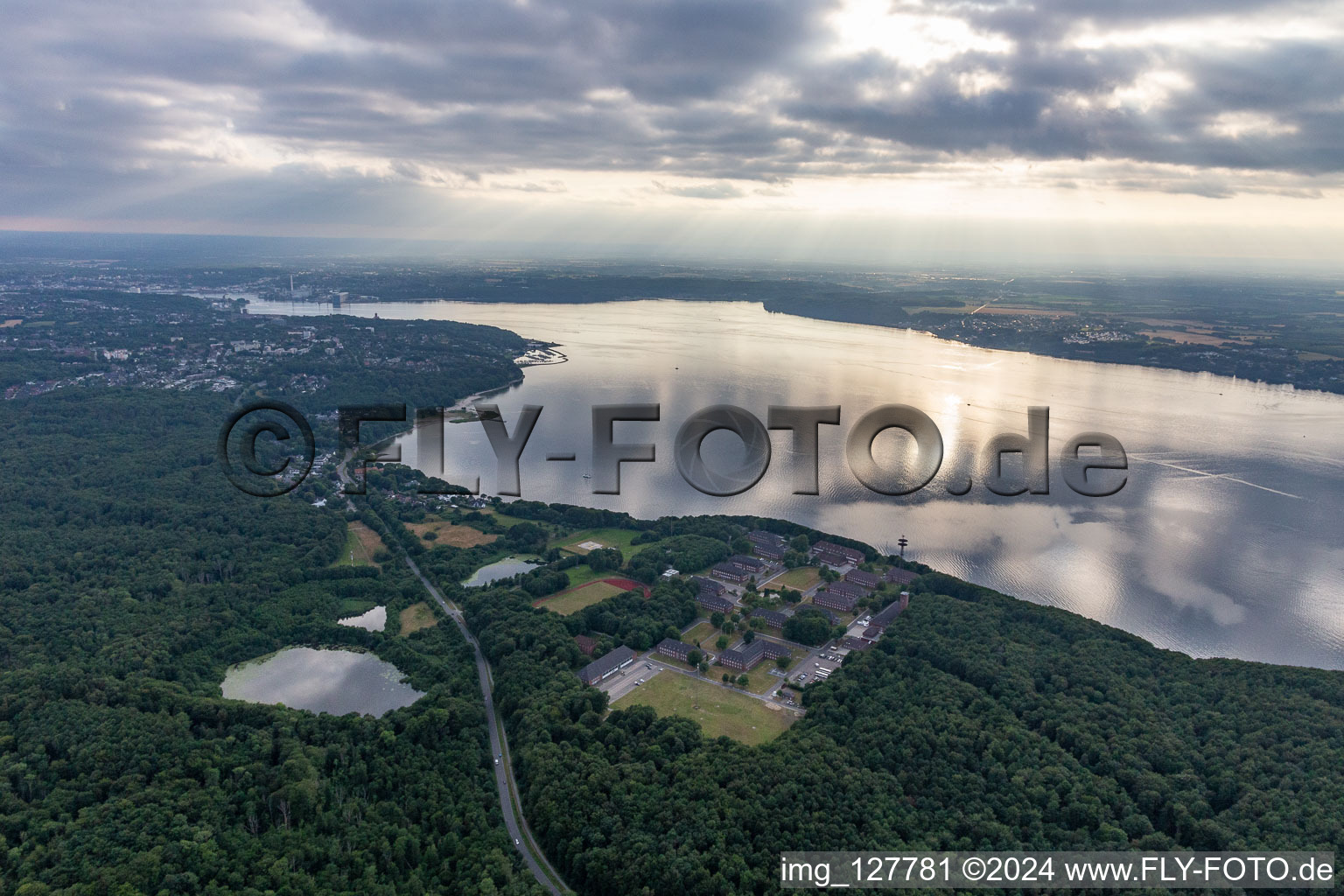 Aerial view of Meierwik Barracks (Naval Base) in the district Ulstrupfeld in Glücksburg in the state Schleswig Holstein, Germany