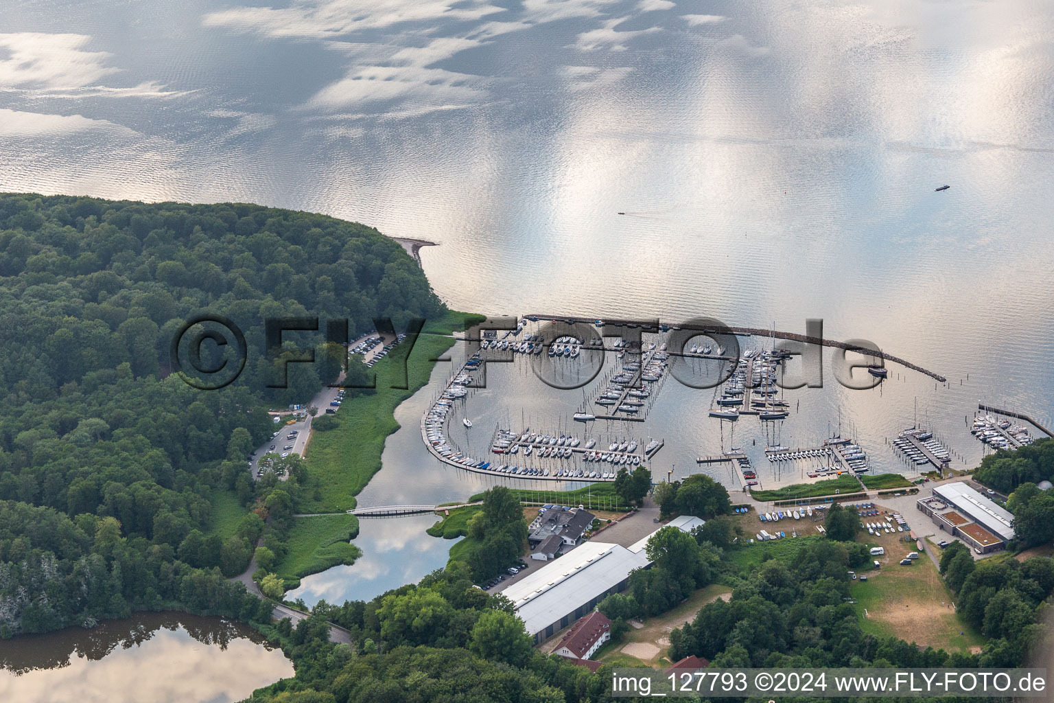 Aerial view of Marina FSC, Flensburg Sailing Club eV, DHH Hanseatic Yacht and Sailing School Glücksburg in the district Sandwig in Glücksburg in the state Schleswig Holstein, Germany