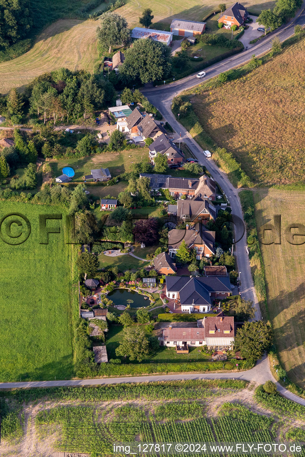 Aerial view of Show end in the district Bockholm in Glücksburg in the state Schleswig Holstein, Germany