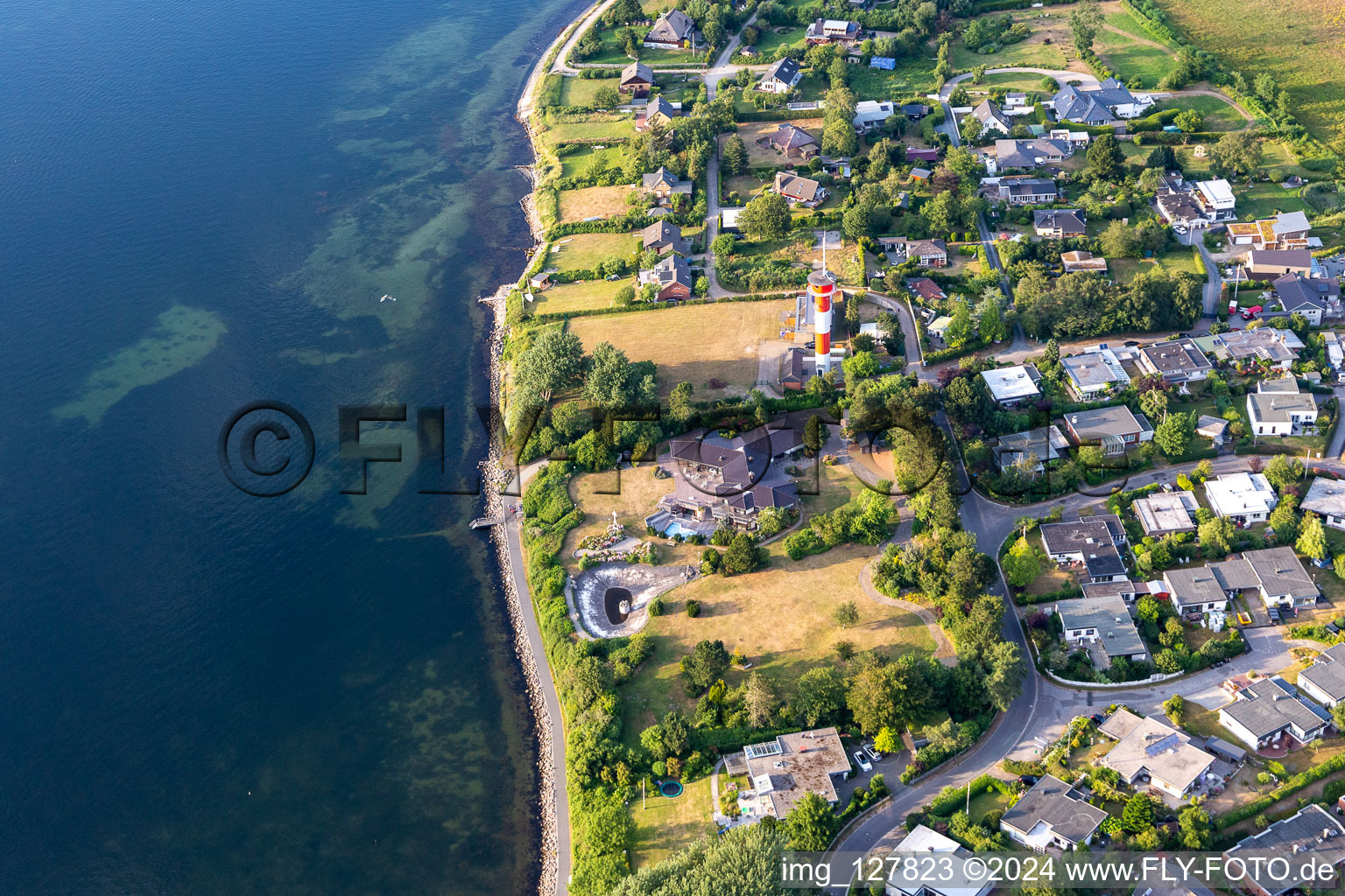 Schausende bathing jetty at the lighthouse, former villa of Beate Uhse in the district Bockholm in Glücksburg in the state Schleswig Holstein, Germany