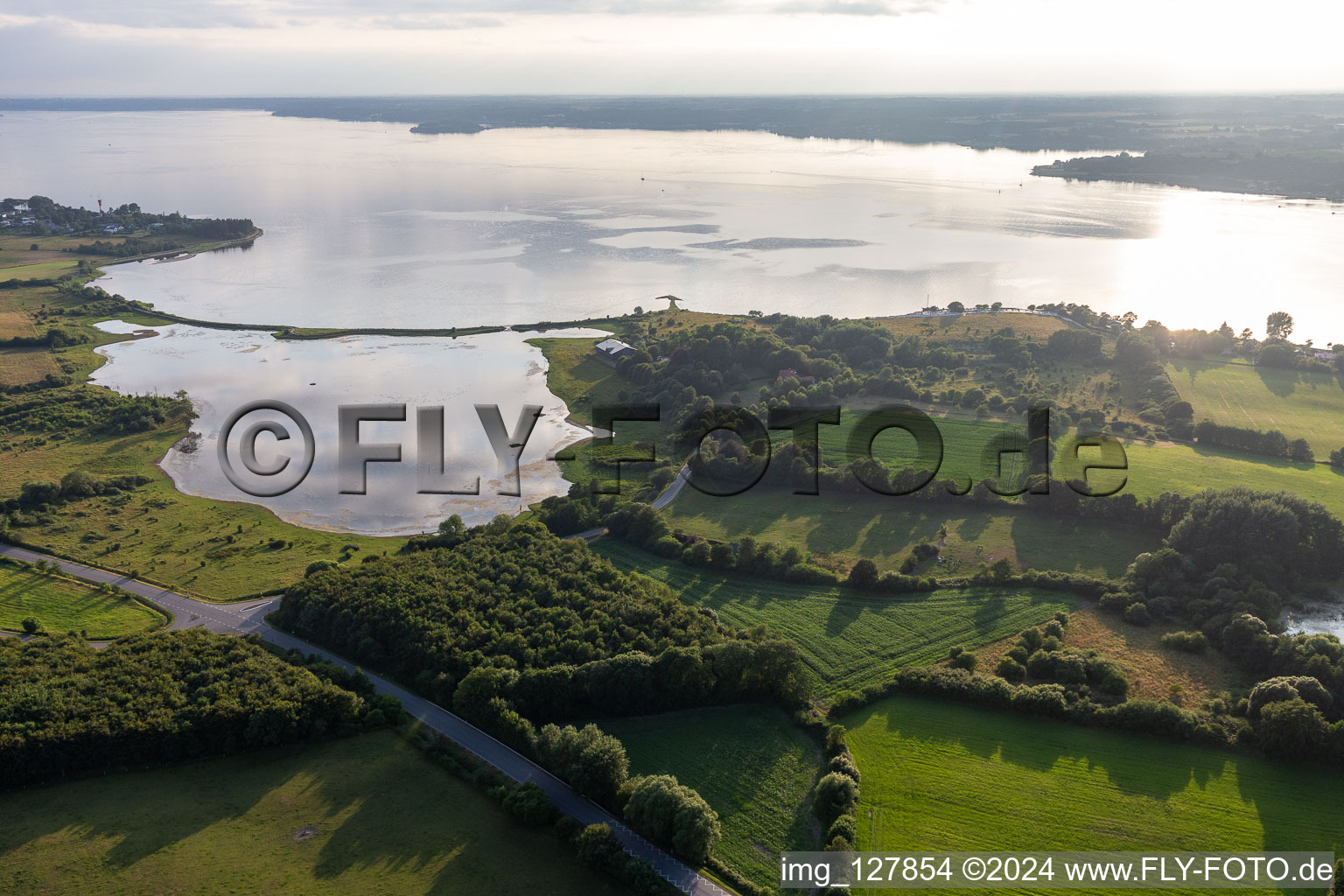 Aerial view of Dyked Little Noor in the district Holnis in Glücksburg in the state Schleswig Holstein, Germany