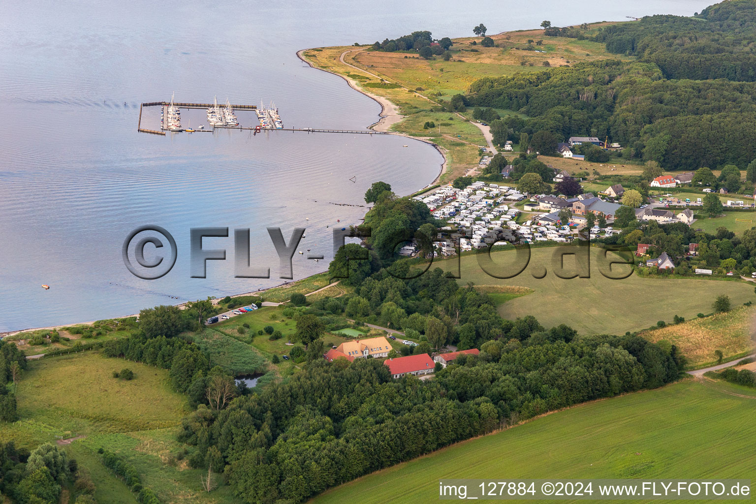 Camping-place Bockholmwik Pleasure boat and sailing boat mooring and boat moorings in the harbor " Yachthafen Bockholmwik " in Munkbrarup in the state Schleswig-Holstein, Germany