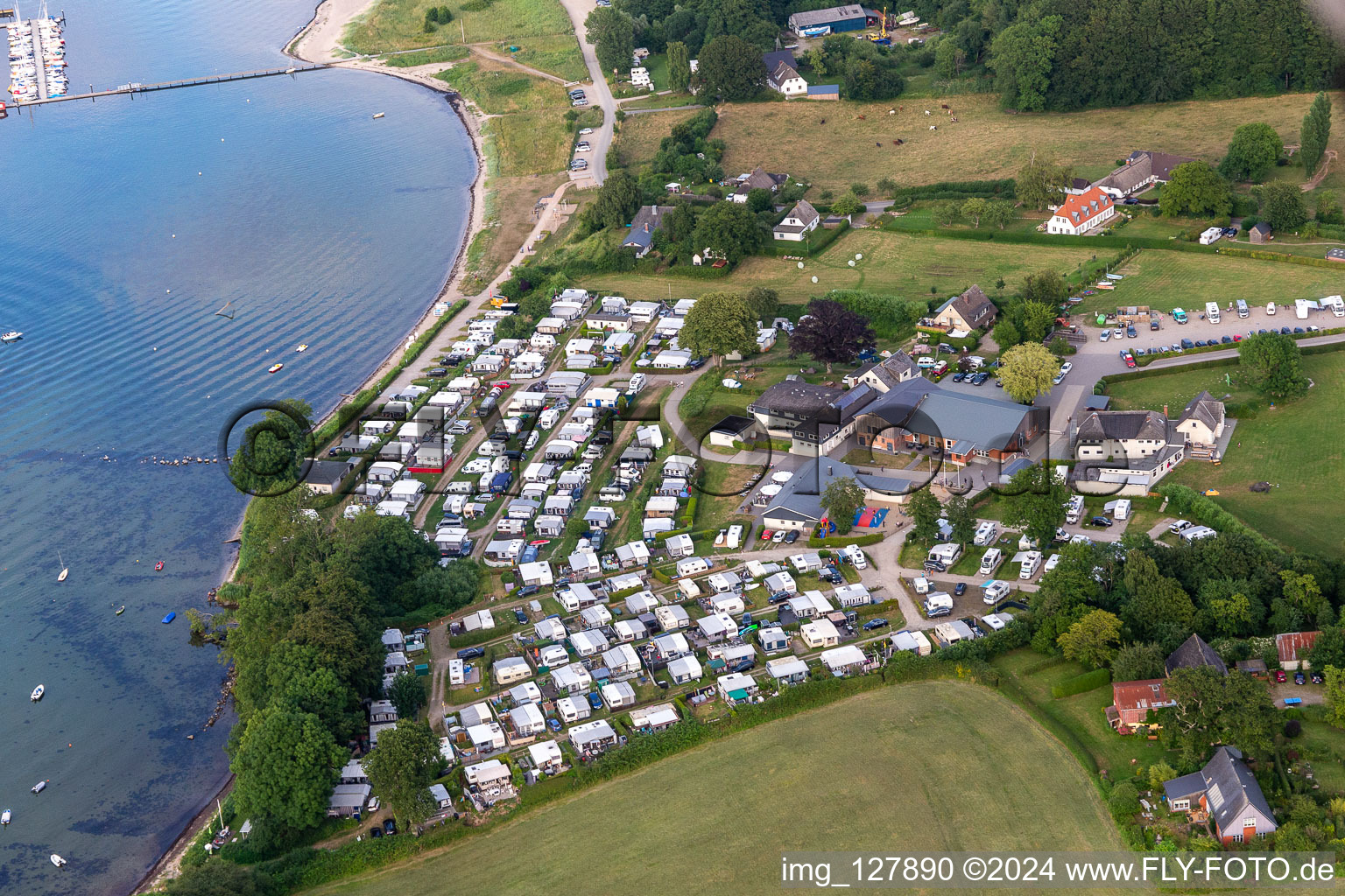 Bockholmwik campsite, Bock 19 restaurant, Bockholmwik marina in Munkbrarup in the state Schleswig Holstein, Germany