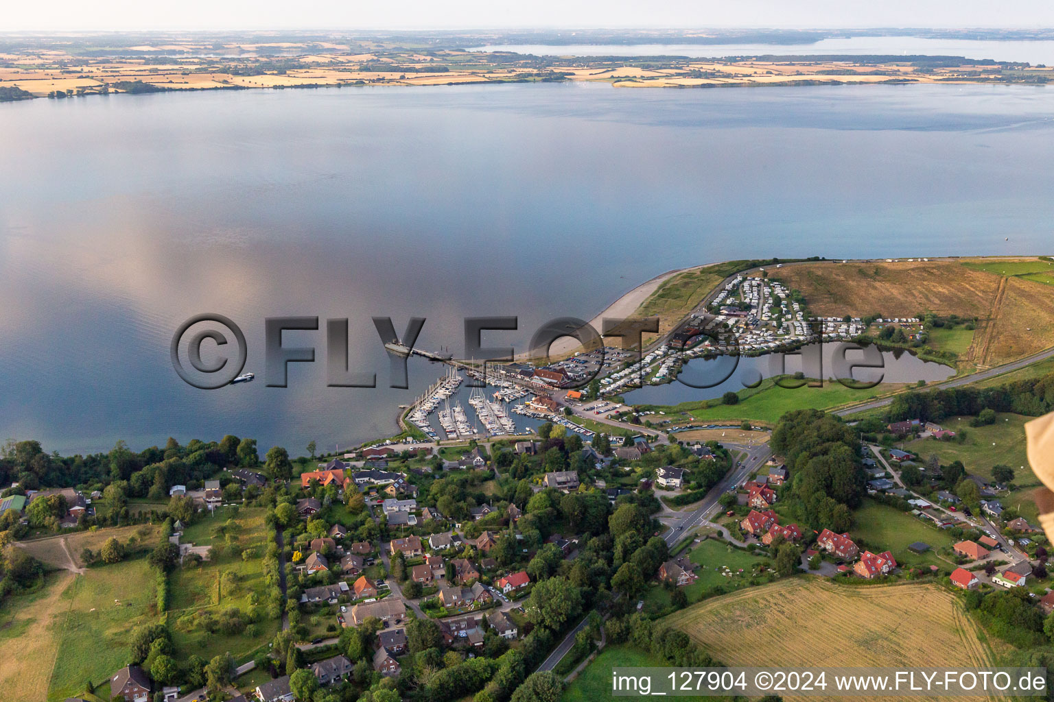 Port with ferry to Sonderburg, campsite Langballigau in Westerholz in the state Schleswig Holstein, Germany