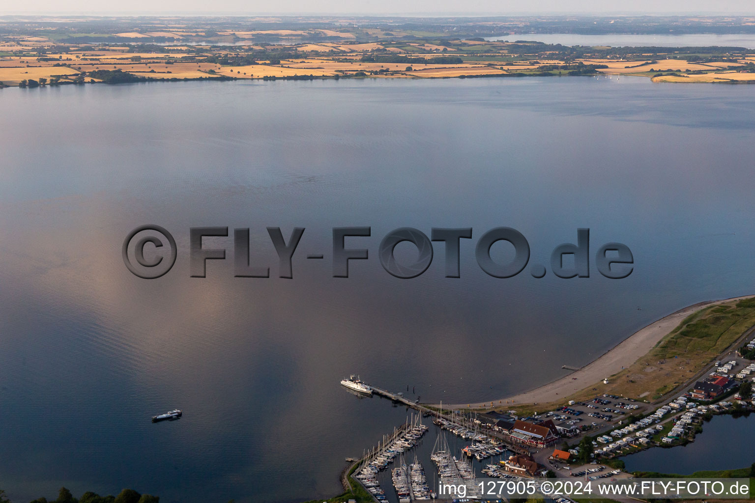 Marina with boat moorings on the shore area Langballigau in Langballig in Schleswig-Holstein