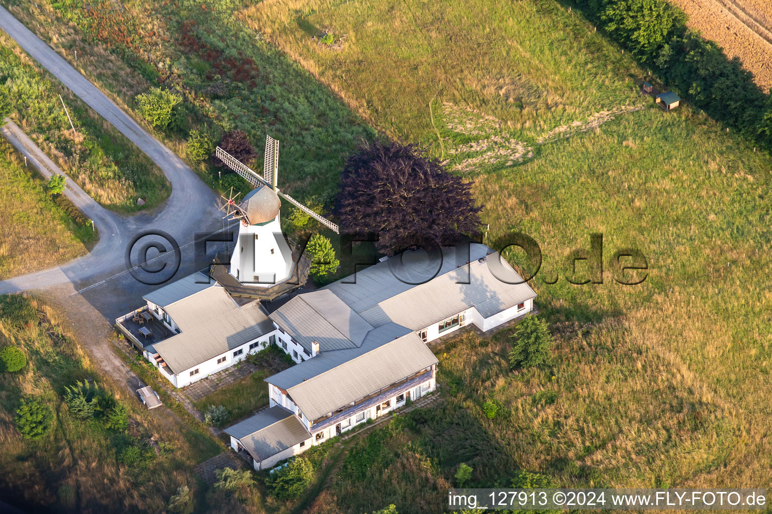 Aerial view of Windmill in Westerholz in the state Schleswig Holstein, Germany