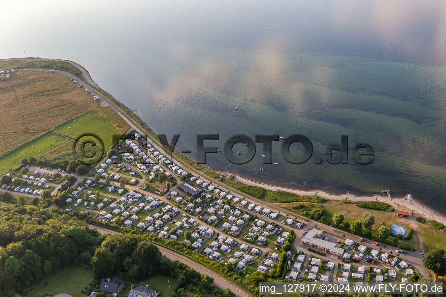 Aerial view of Camping site “Fördeblick” Westerholz eV in Westerholz in the state Schleswig Holstein, Germany