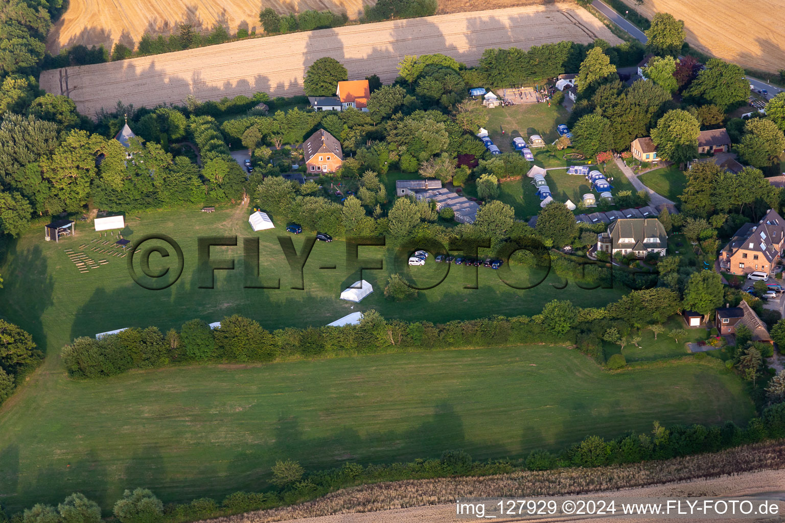 Aerial view of Holiday camp of the Schleswig Flensburg Church District House Neukirchen in the district Neukirchen in Steinbergkirche in the state Schleswig Holstein, Germany