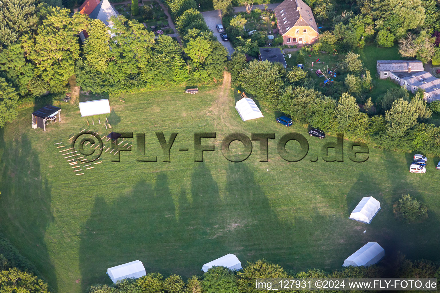 Oblique view of Holiday camp of the Schleswig Flensburg Church District House Neukirchen in the district Neukirchen in Steinbergkirche in the state Schleswig Holstein, Germany