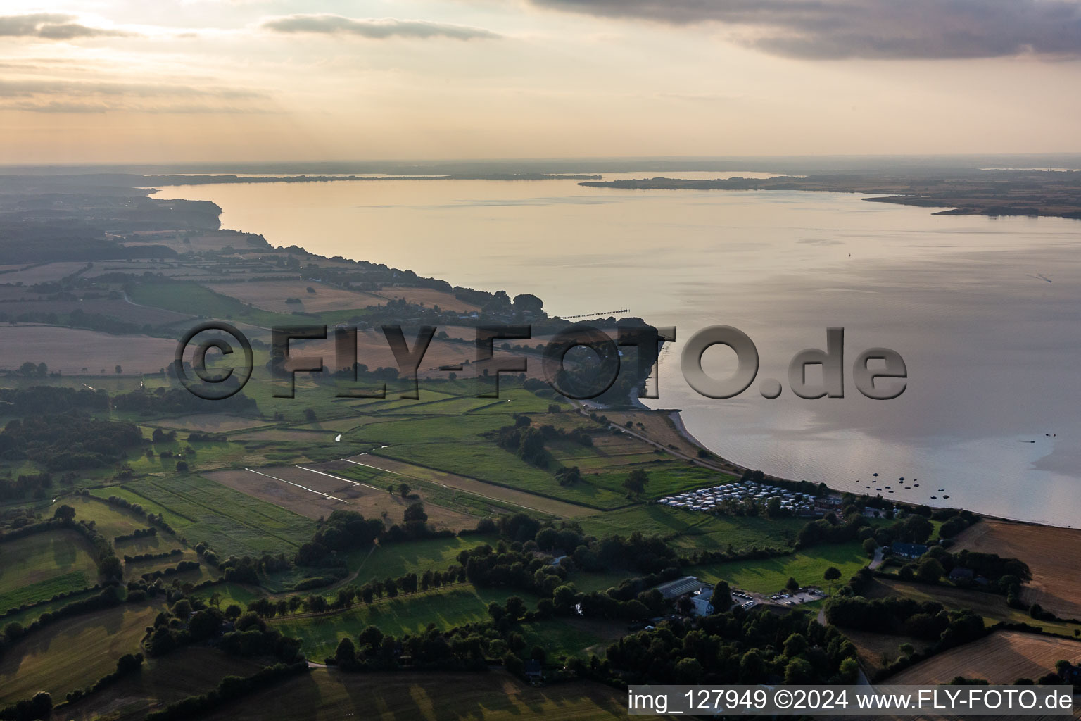 Aerial view of Flensburg Outer Fjord in the district Nieby in Steinbergkirche in the state Schleswig Holstein, Germany