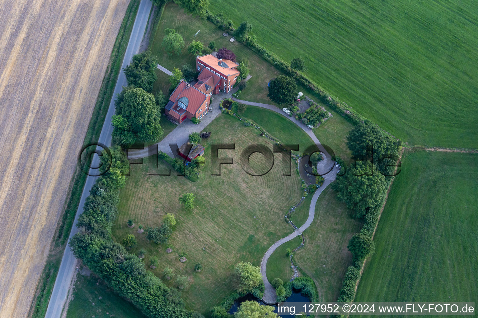 Aerial view of District Roikier in Steinbergkirche in the state Schleswig Holstein, Germany