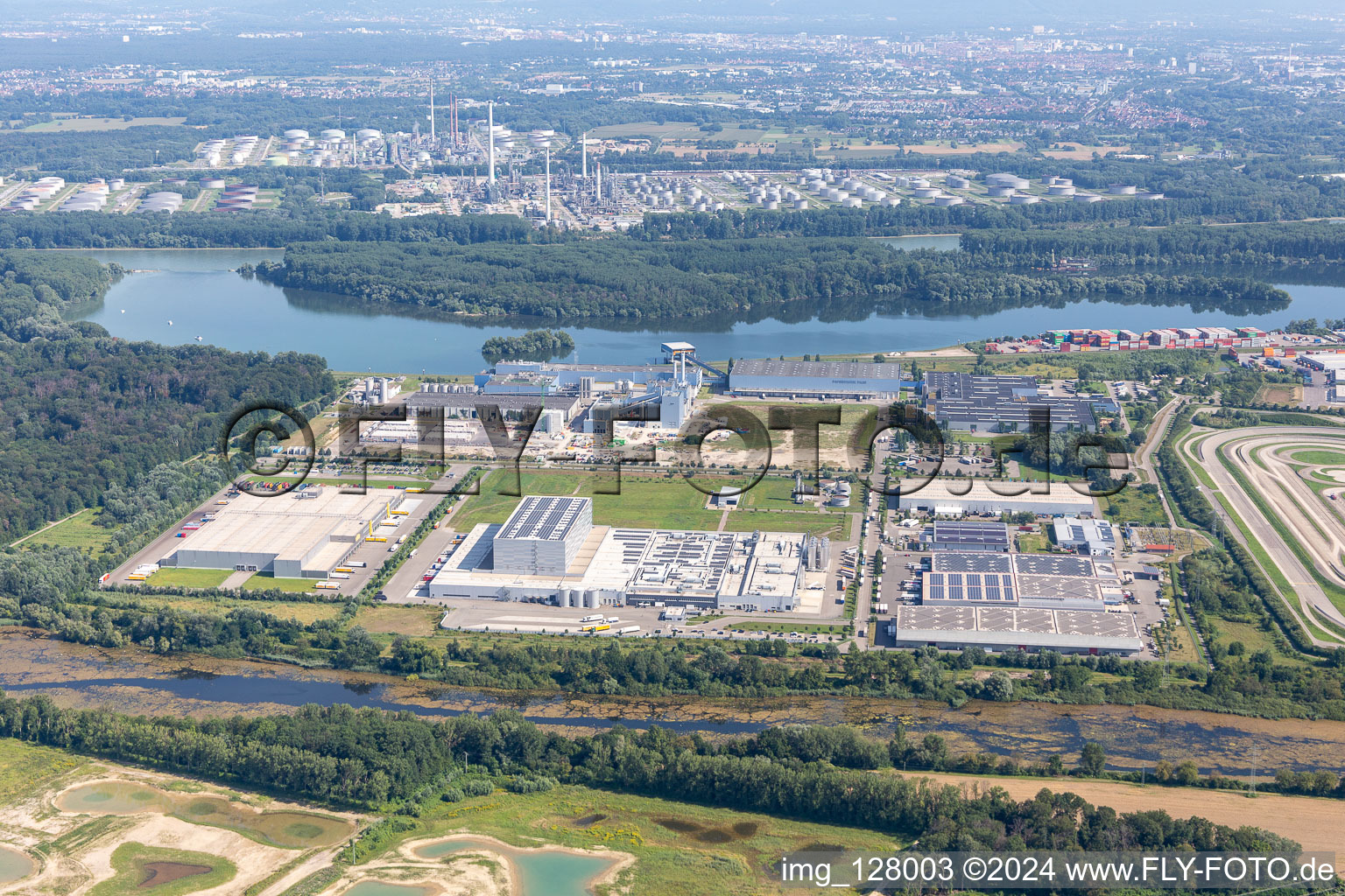 Oberwald Industrial Area in Wörth am Rhein in the state Rhineland-Palatinate, Germany from above