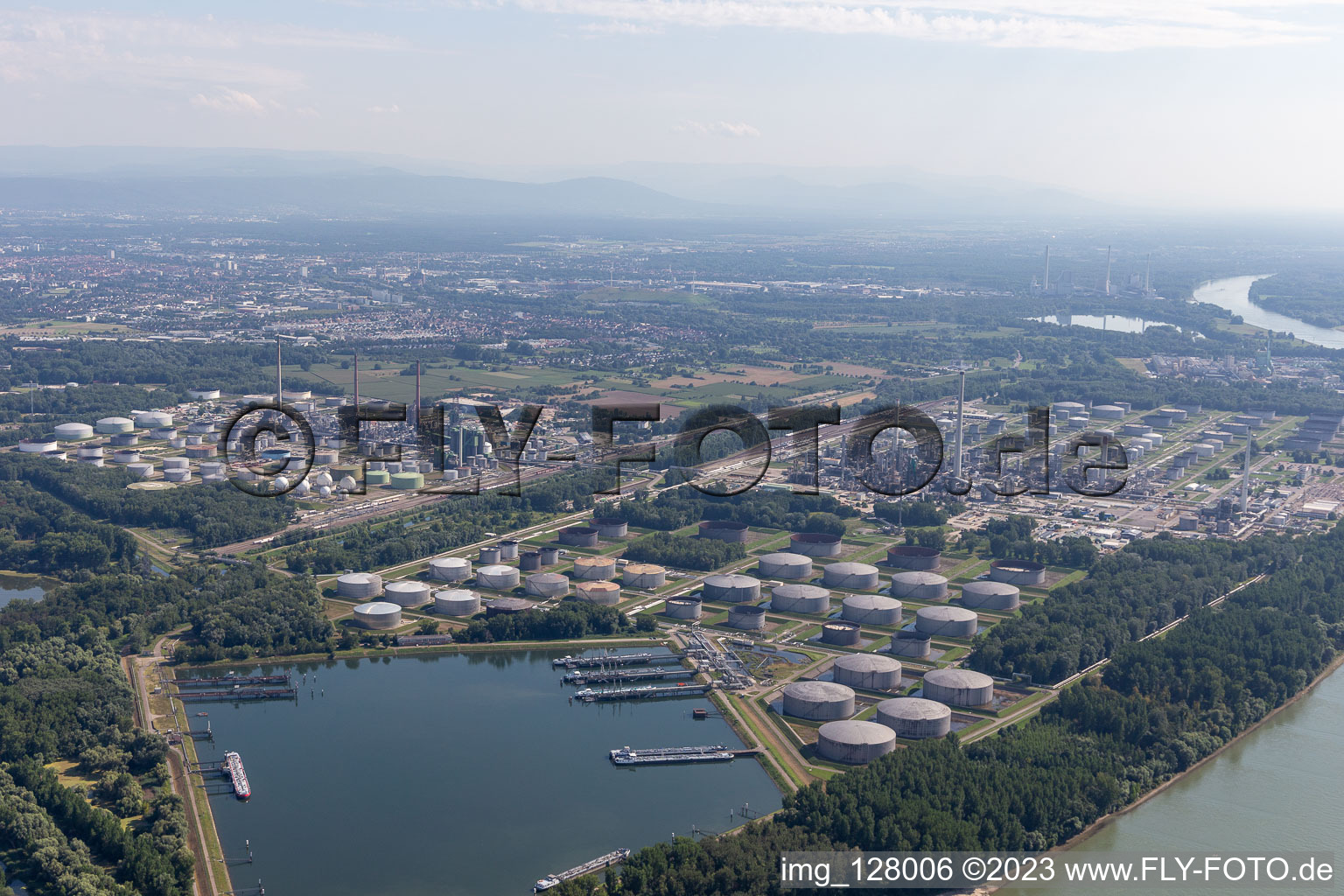 Oil port on the Rhine in the district Knielingen in Karlsruhe in the state Baden-Wuerttemberg, Germany