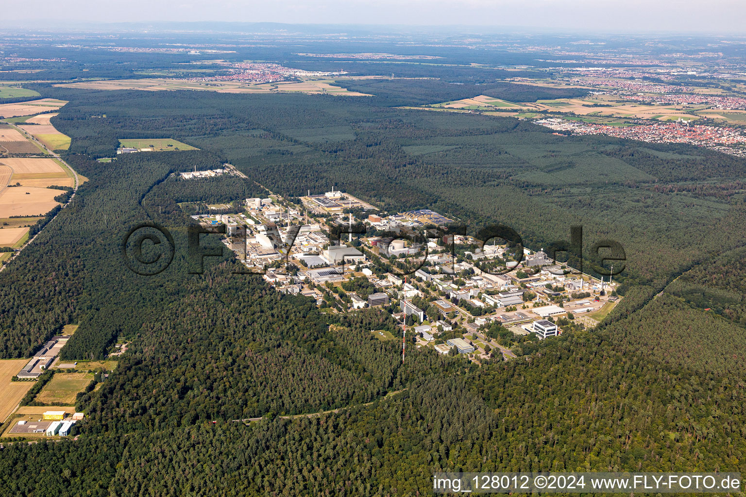 Aerial photograpy of KIT Campus North from the southwest in the district Leopoldshafen in Eggenstein-Leopoldshafen in the state Baden-Wuerttemberg, Germany