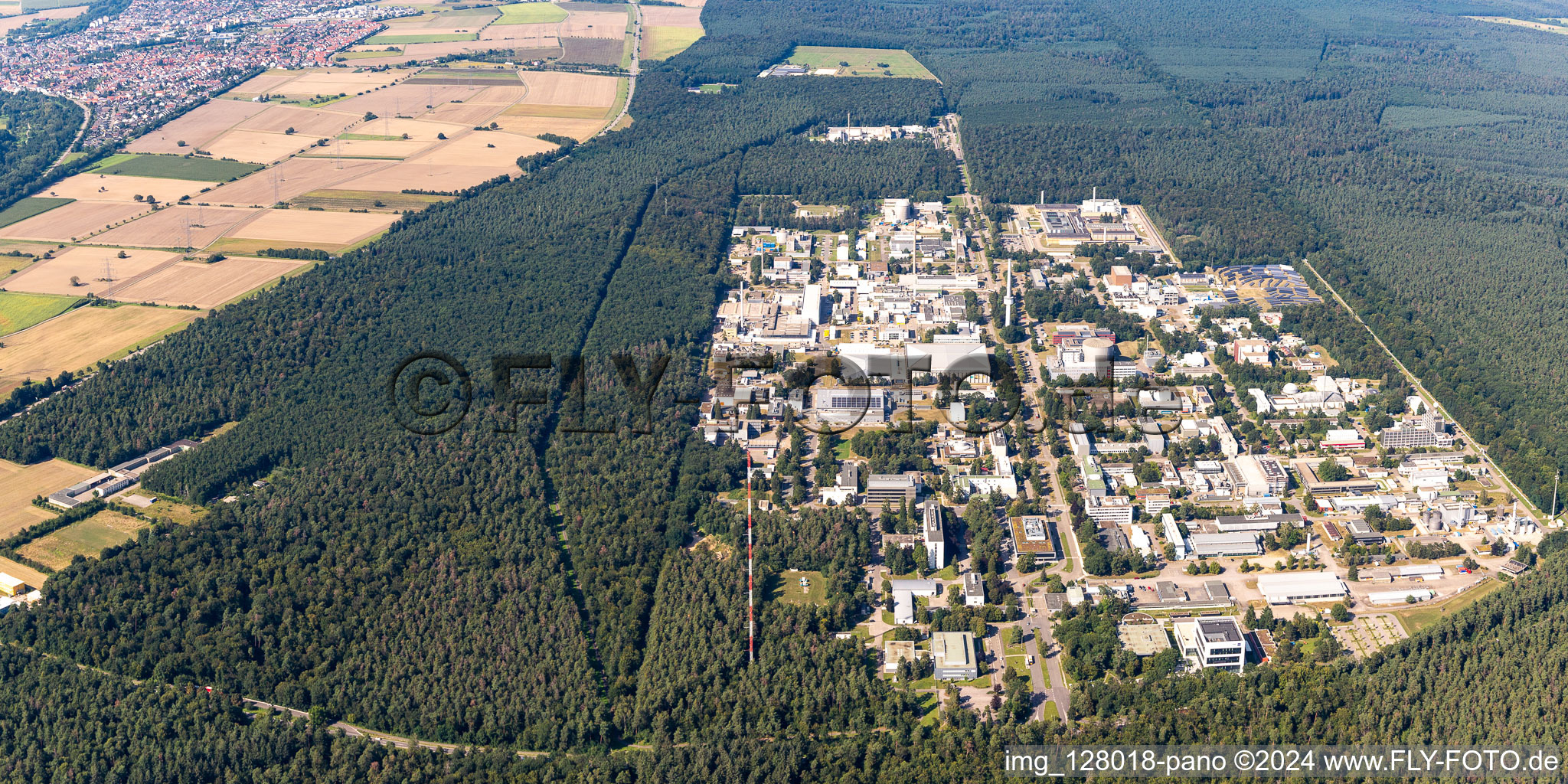 Aerial view of KIT Campus North from South in the district Leopoldshafen in Eggenstein-Leopoldshafen in the state Baden-Wuerttemberg, Germany