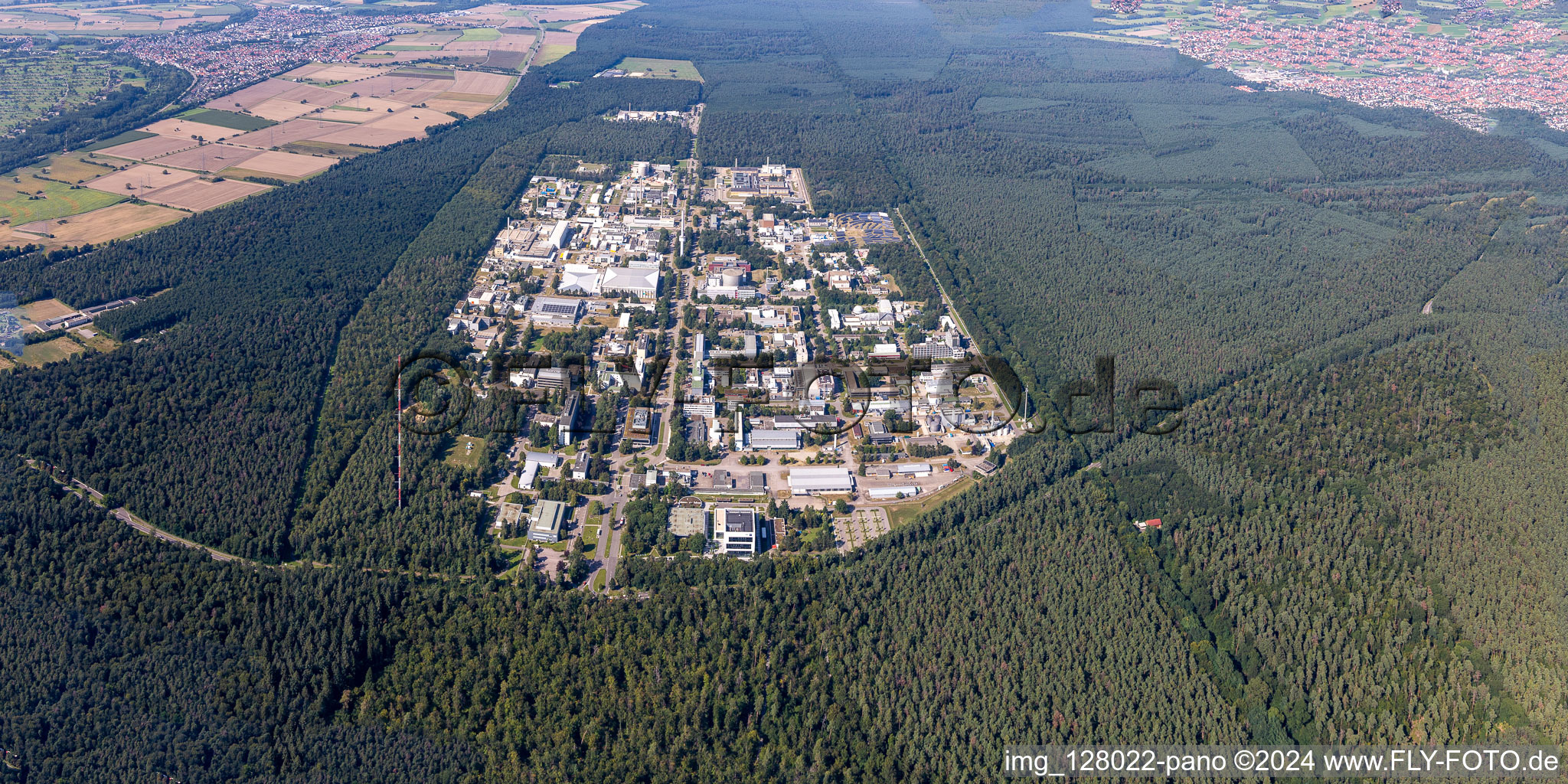 Aerial view of KIT Campus North from South in the district Neureut in Karlsruhe in the state Baden-Wuerttemberg, Germany