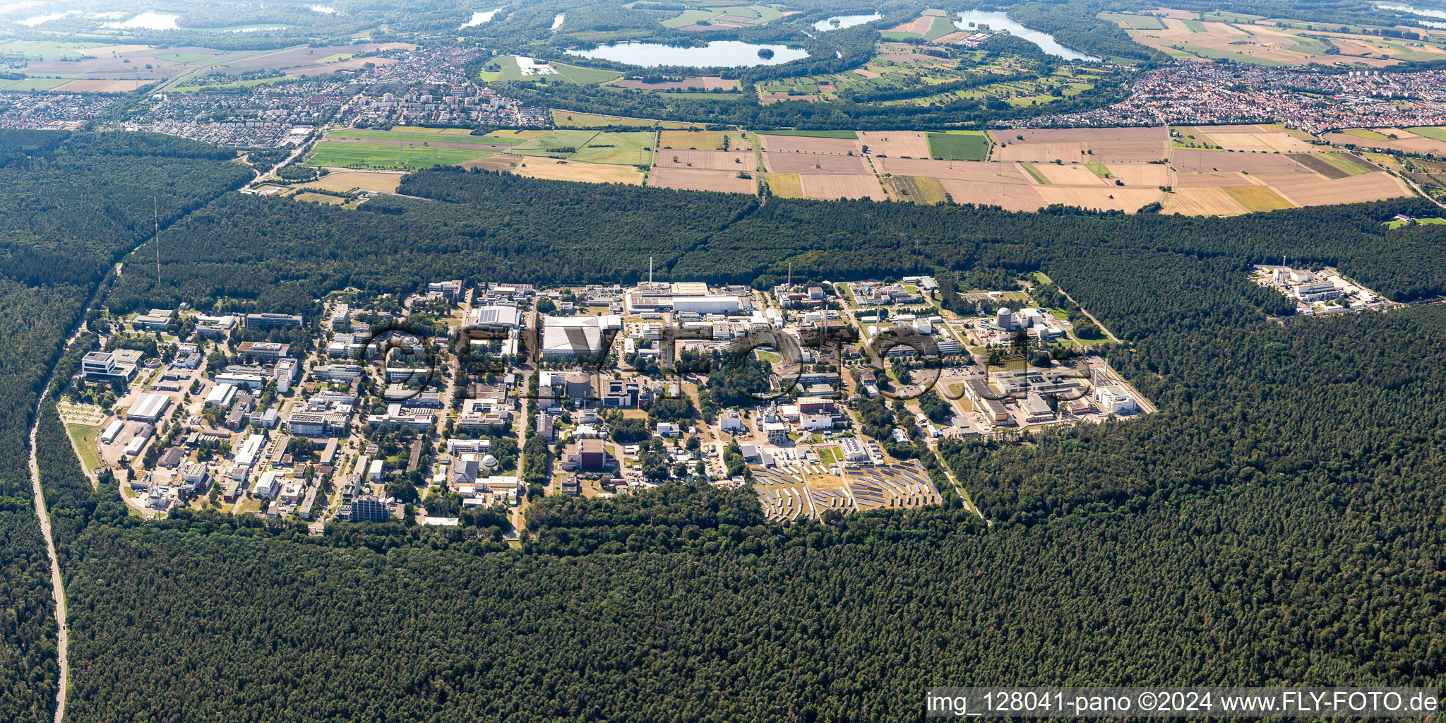 Research building and office complex of KIT Campus North (former Kernforschungszentrum Karlsruhe) in the district Leopoldshafen in Eggenstein-Leopoldshafen in the state Baden-Wuerttemberg out of the air