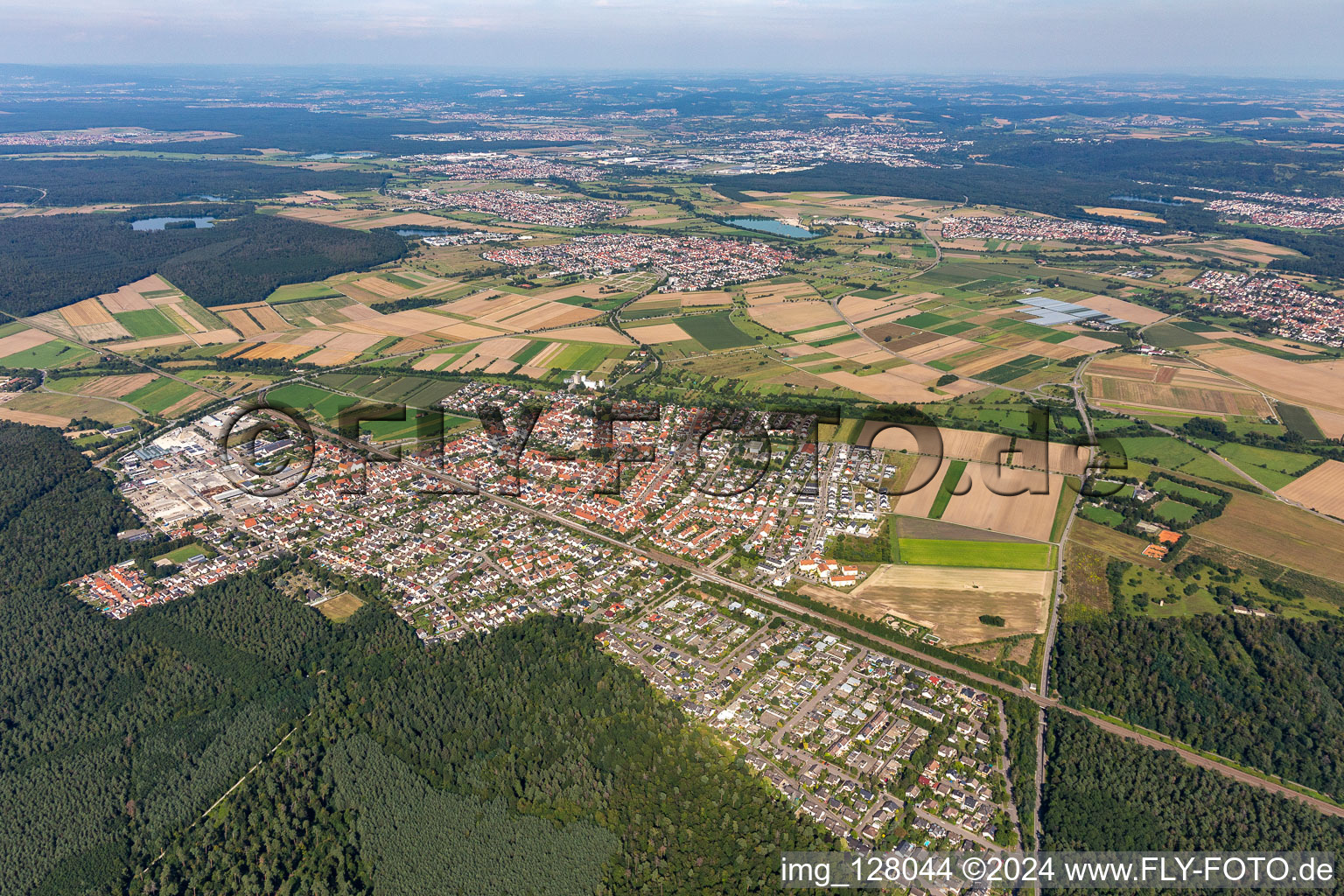 Town View of the streets and houses of the residential areas in the district Friedrichstal in Stutensee in the state Baden-Wuerttemberg