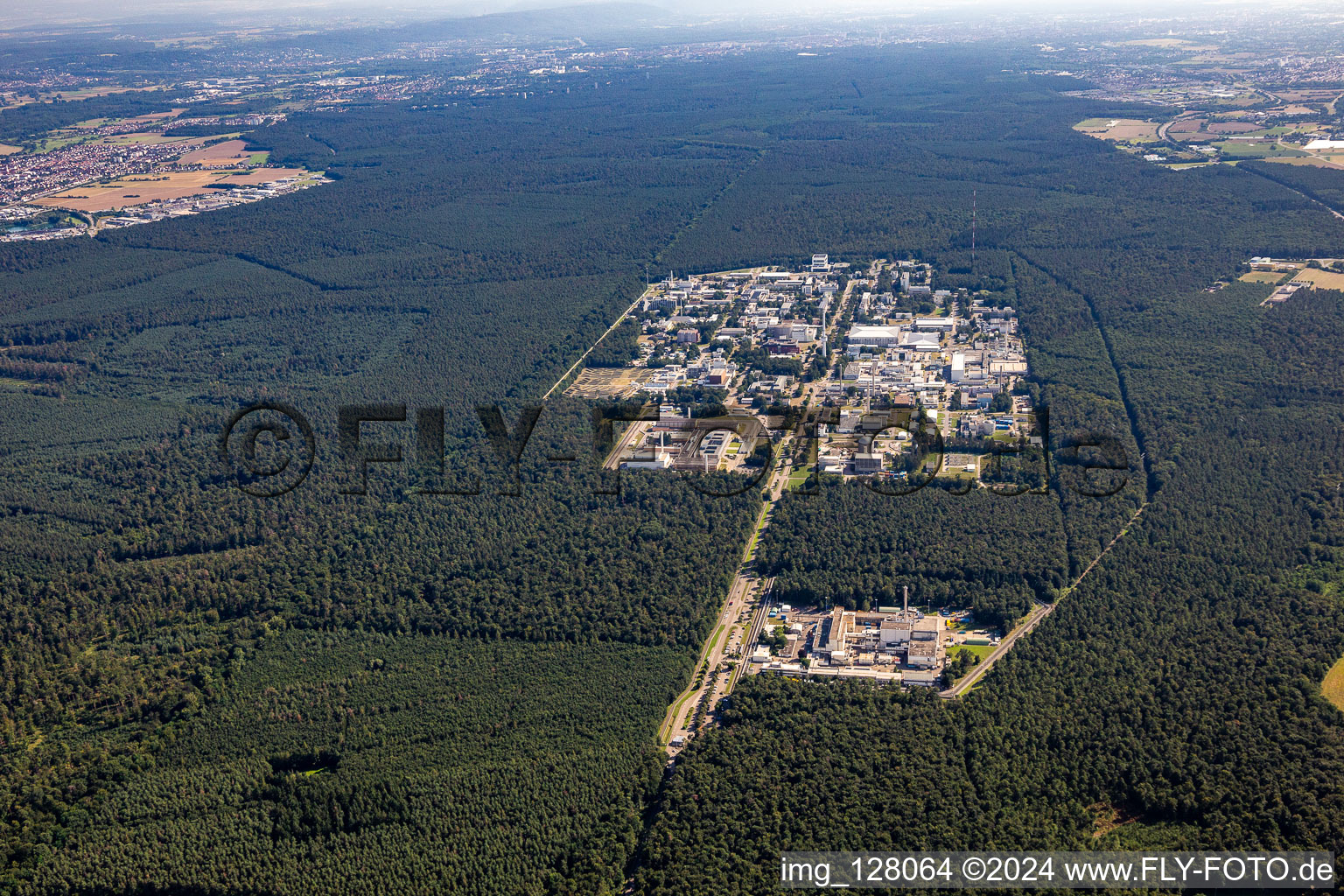 Aerial photograpy of KIT Campus North from the north in the district Leopoldshafen in Eggenstein-Leopoldshafen in the state Baden-Wuerttemberg, Germany