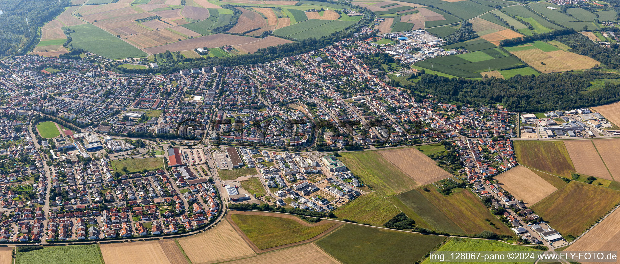 Panorama in the district Linkenheim in Linkenheim-Hochstetten in the state Baden-Wuerttemberg, Germany