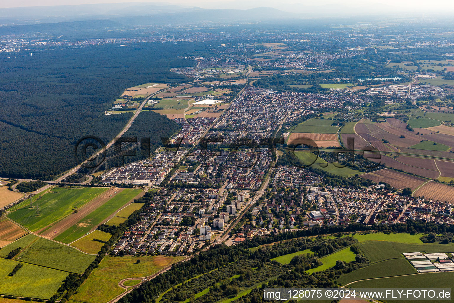 Aerial photograpy of District Eggenstein in Eggenstein-Leopoldshafen in the state Baden-Wuerttemberg, Germany