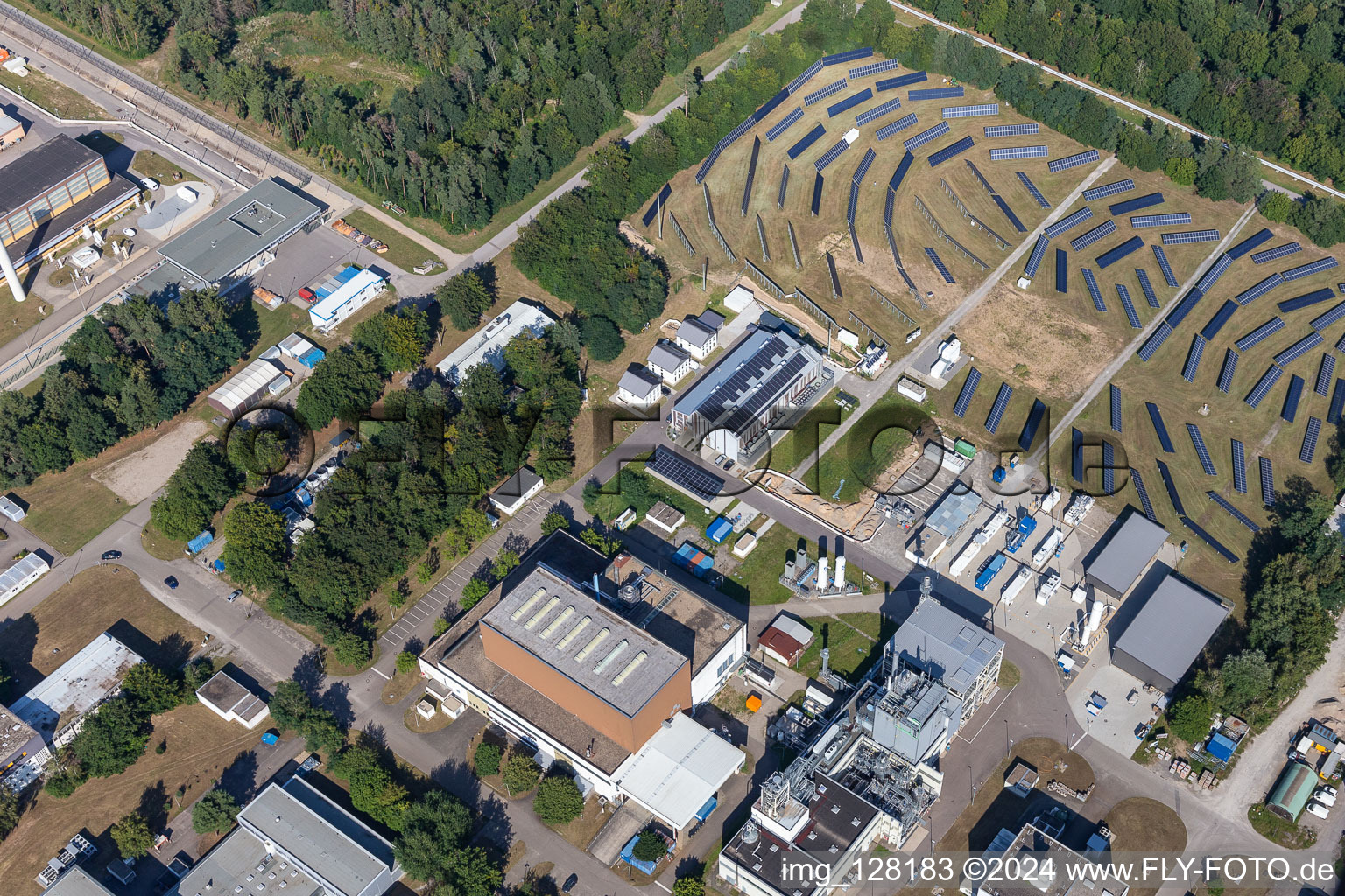 Aerial view of KIT North, Grabener Straße in the district Leopoldshafen in Eggenstein-Leopoldshafen in the state Baden-Wuerttemberg, Germany