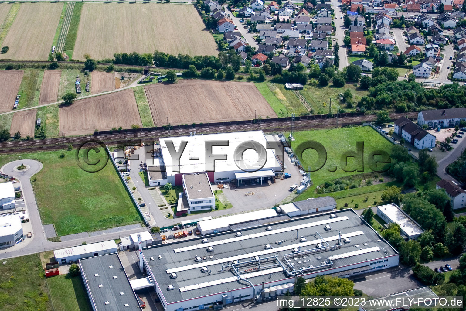 District Neudorf in Graben-Neudorf in the state Baden-Wuerttemberg, Germany from a drone