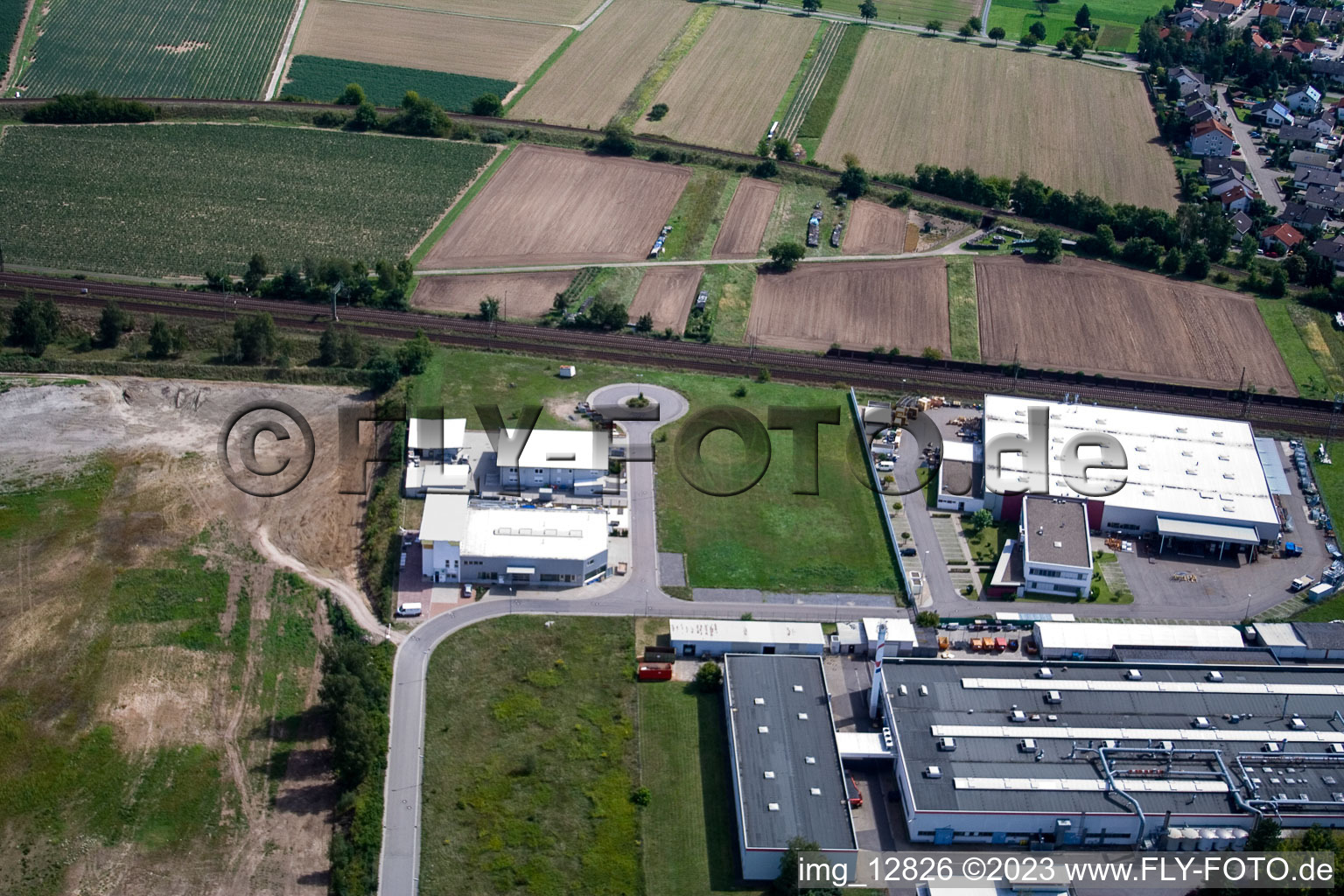 District Neudorf in Graben-Neudorf in the state Baden-Wuerttemberg, Germany seen from a drone