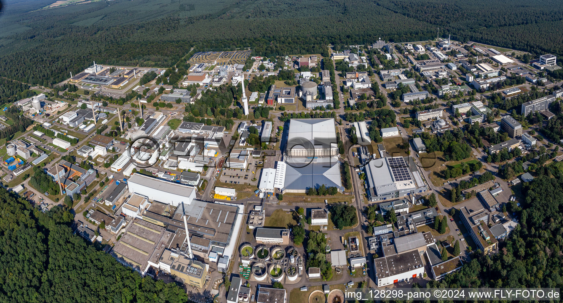 Drone recording of Research building and office complex of KIT Campus North (former Kernforschungszentrum Karlsruhe) in the district Leopoldshafen in Eggenstein-Leopoldshafen in the state Baden-Wuerttemberg