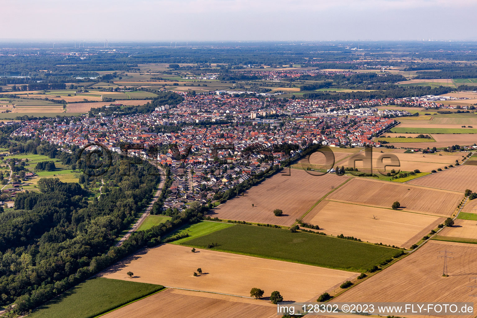 District Linkenheim in Linkenheim-Hochstetten in the state Baden-Wuerttemberg, Germany from a drone