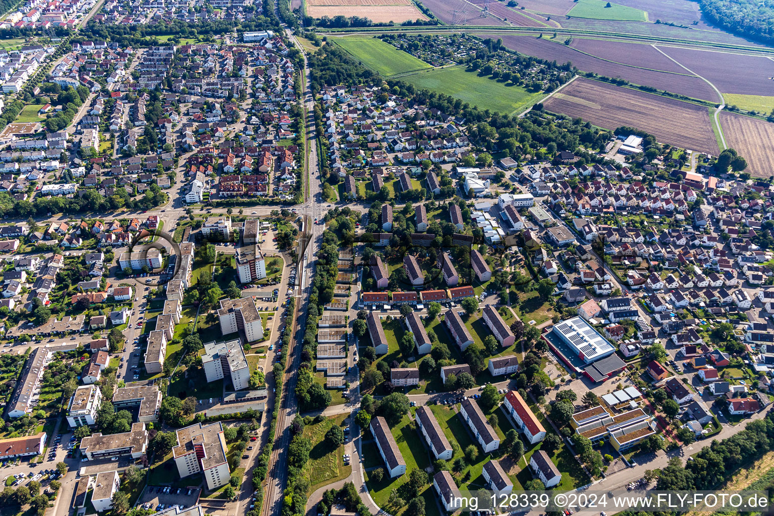 District Leopoldshafen in Eggenstein-Leopoldshafen in the state Baden-Wuerttemberg, Germany viewn from the air