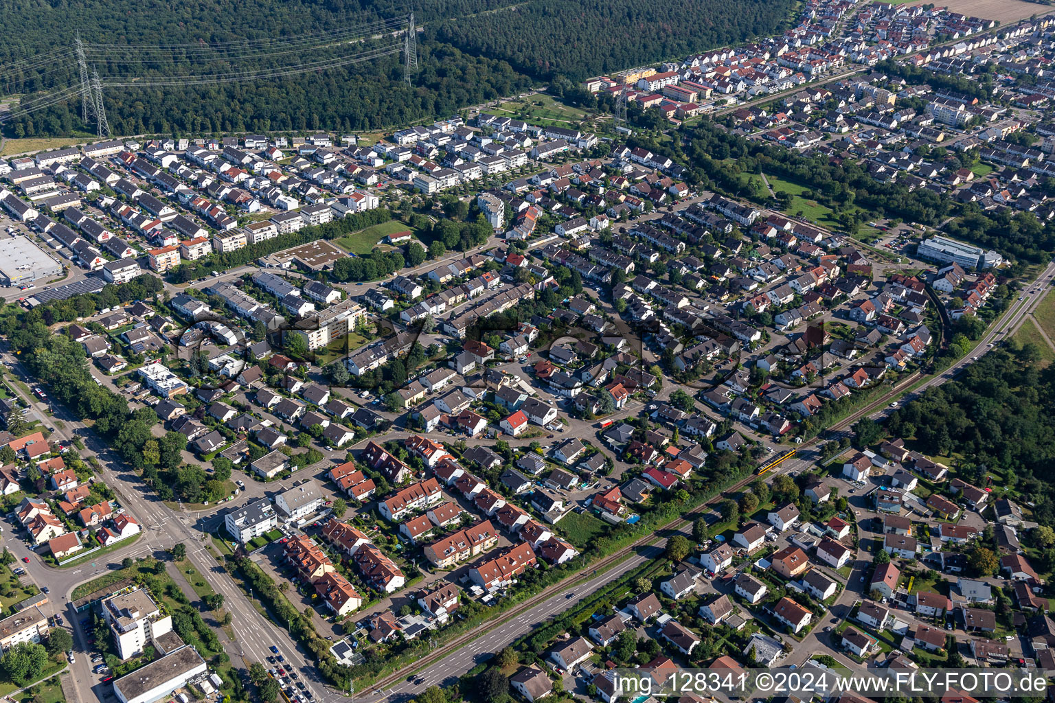 Drone image of District Leopoldshafen in Eggenstein-Leopoldshafen in the state Baden-Wuerttemberg, Germany