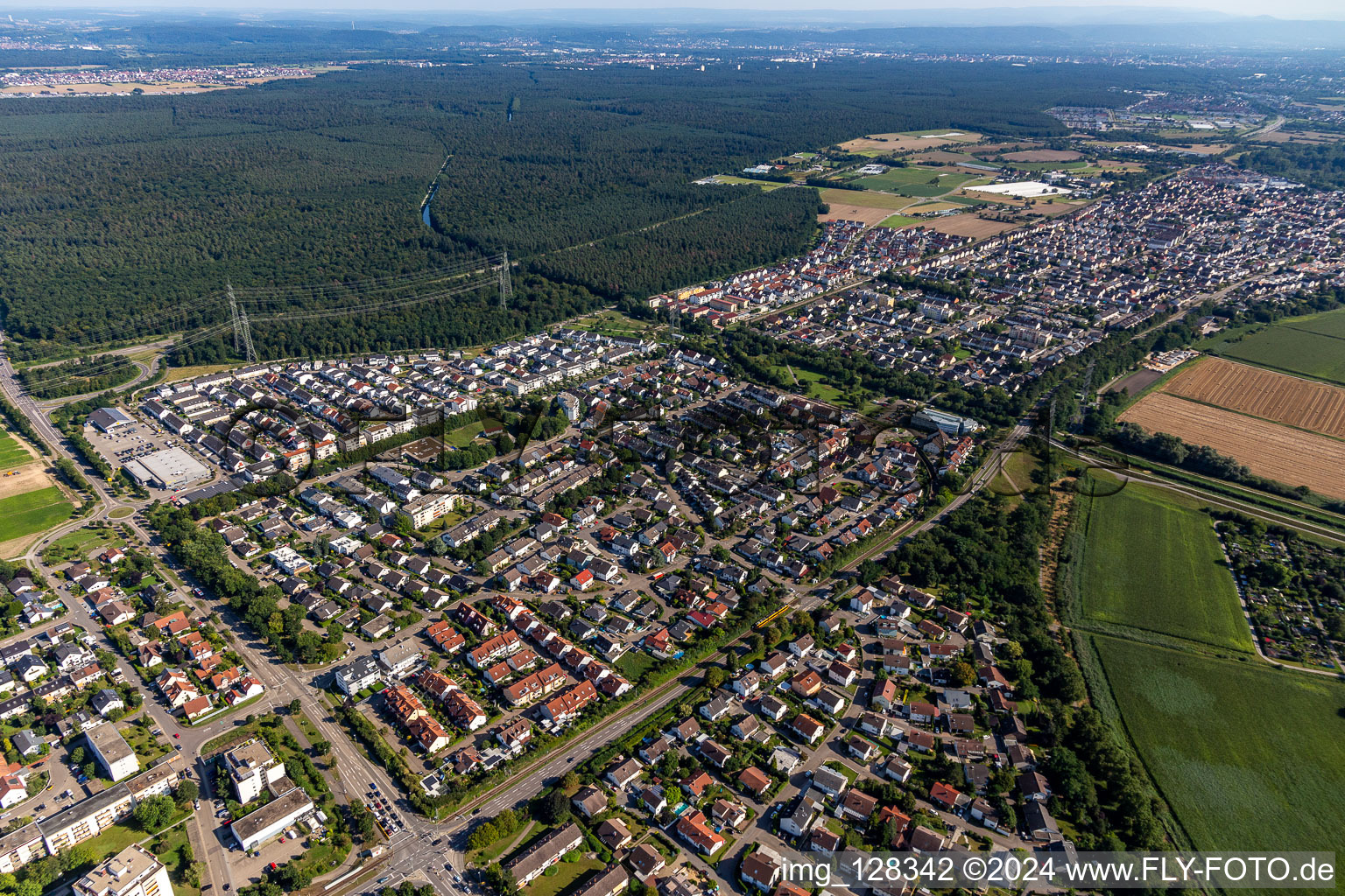 District Leopoldshafen in Eggenstein-Leopoldshafen in the state Baden-Wuerttemberg, Germany from the drone perspective