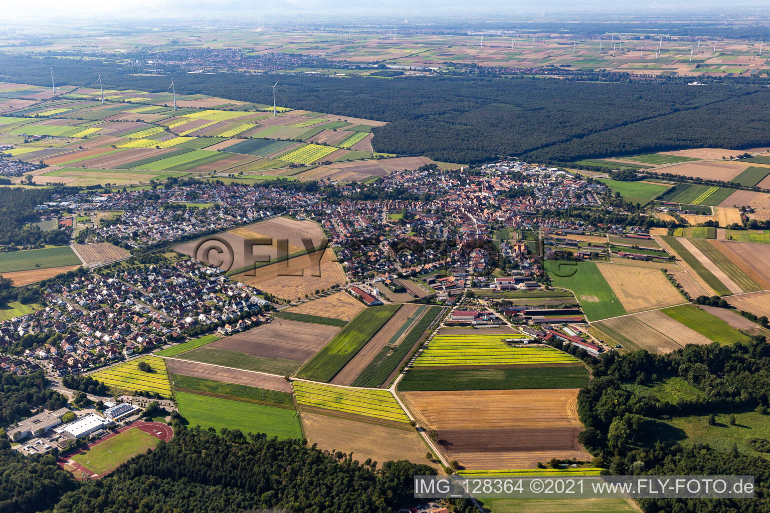 Rheinzabern in the state Rhineland-Palatinate, Germany seen from above