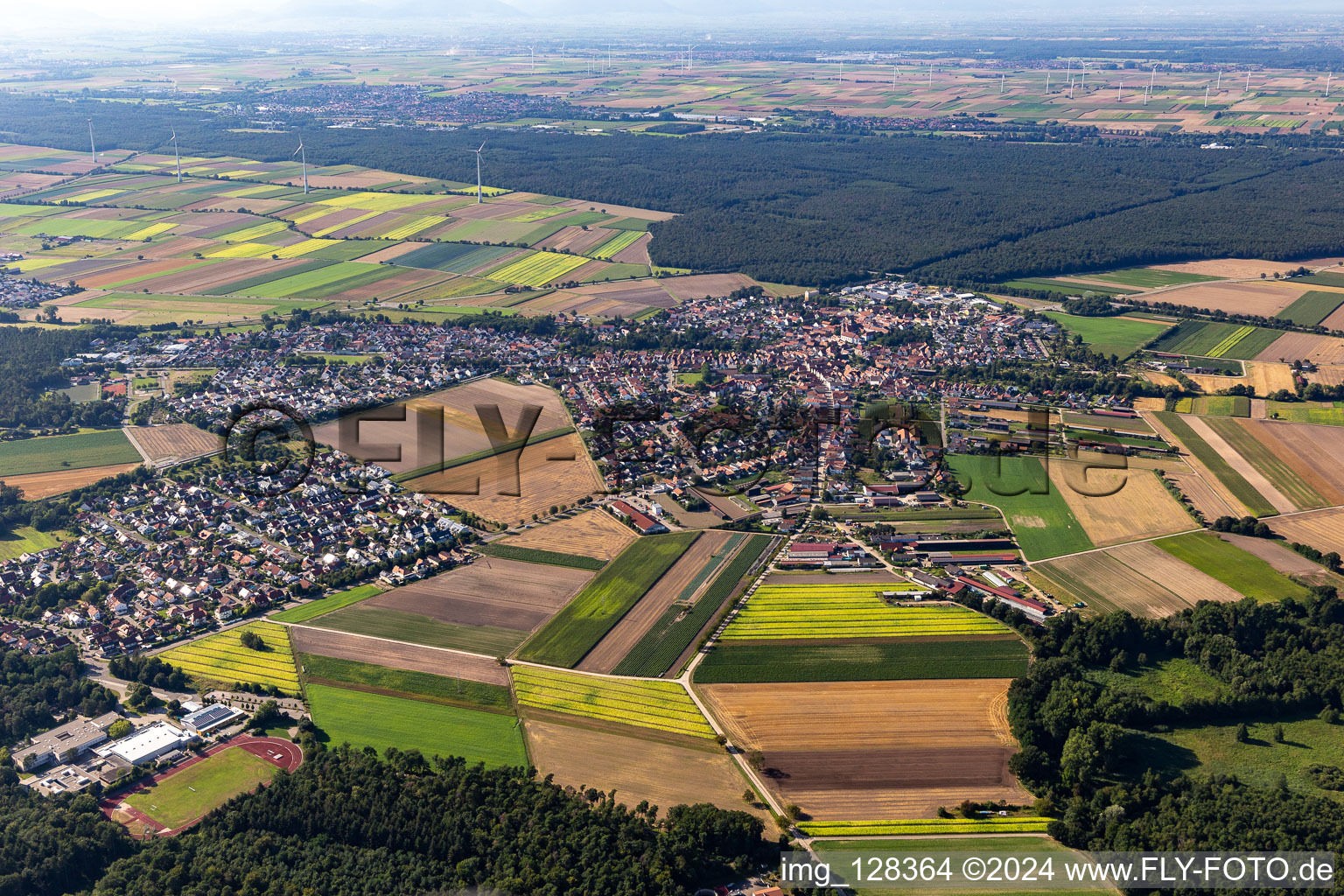 Rheinzabern in the state Rhineland-Palatinate, Germany seen from above