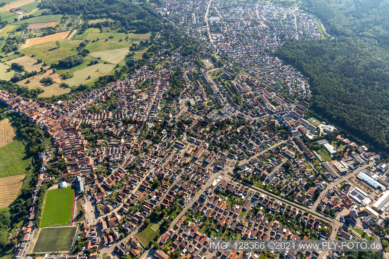 Jockgrim in the state Rhineland-Palatinate, Germany from above