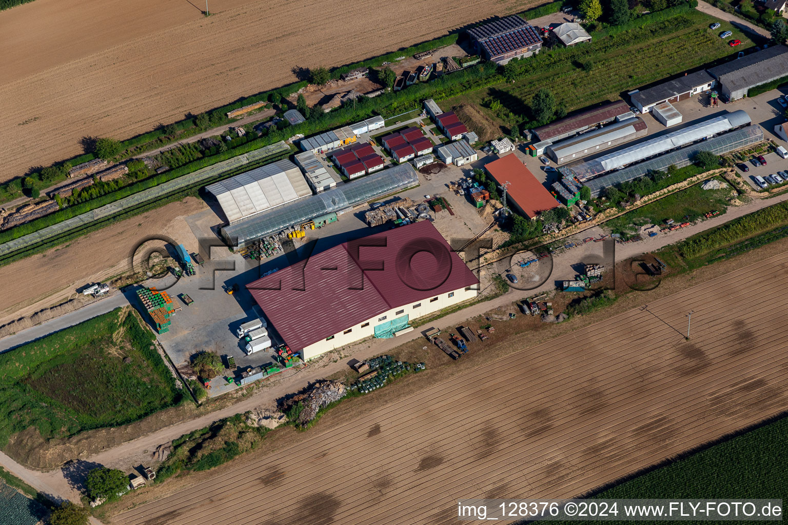 Aerial view of Kugelmann Organic Farmer in Kandel in the state Rhineland-Palatinate, Germany