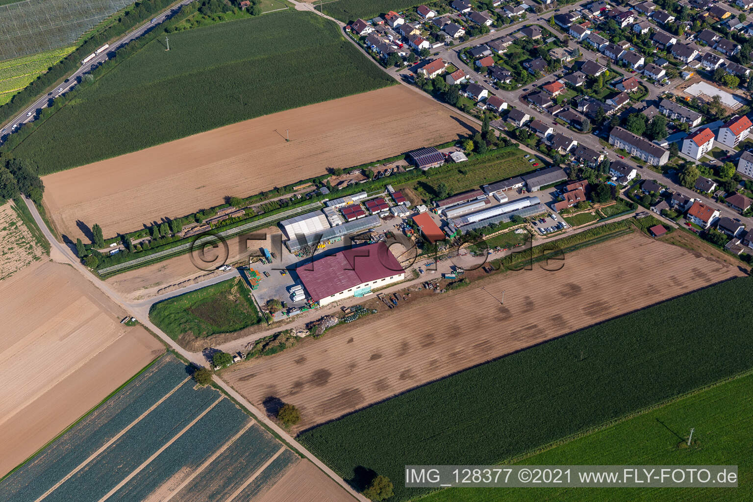 Aerial photograpy of Kugelmann organic farmer in Kandel in the state Rhineland-Palatinate, Germany