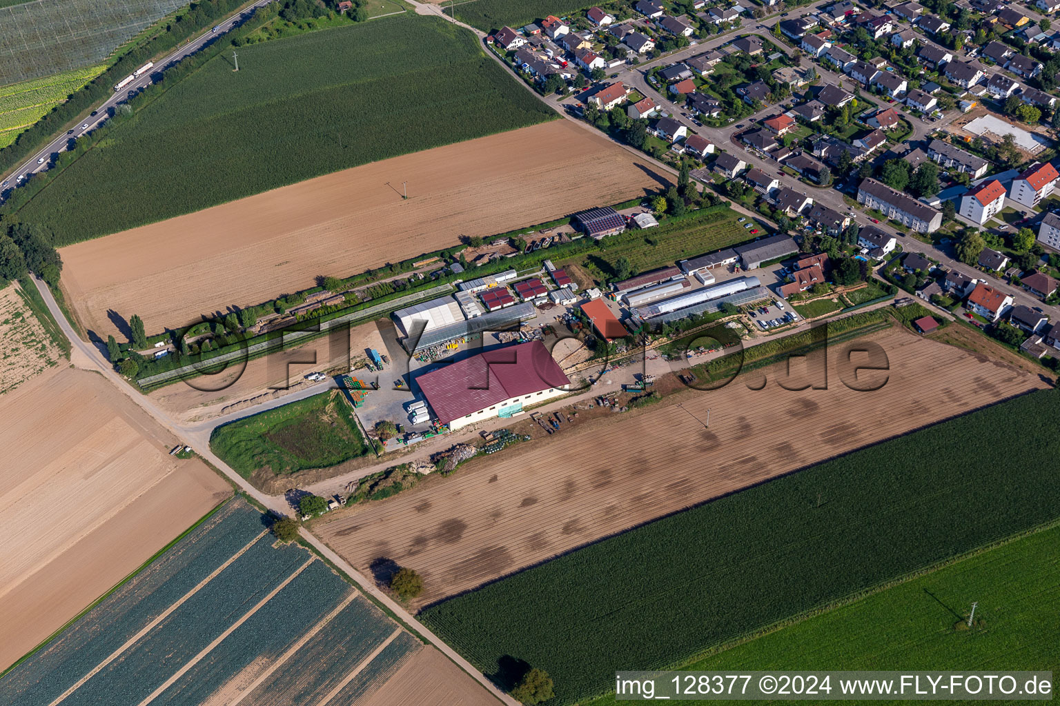 Aerial photograpy of Kugelmann organic farmer in Kandel in the state Rhineland-Palatinate, Germany