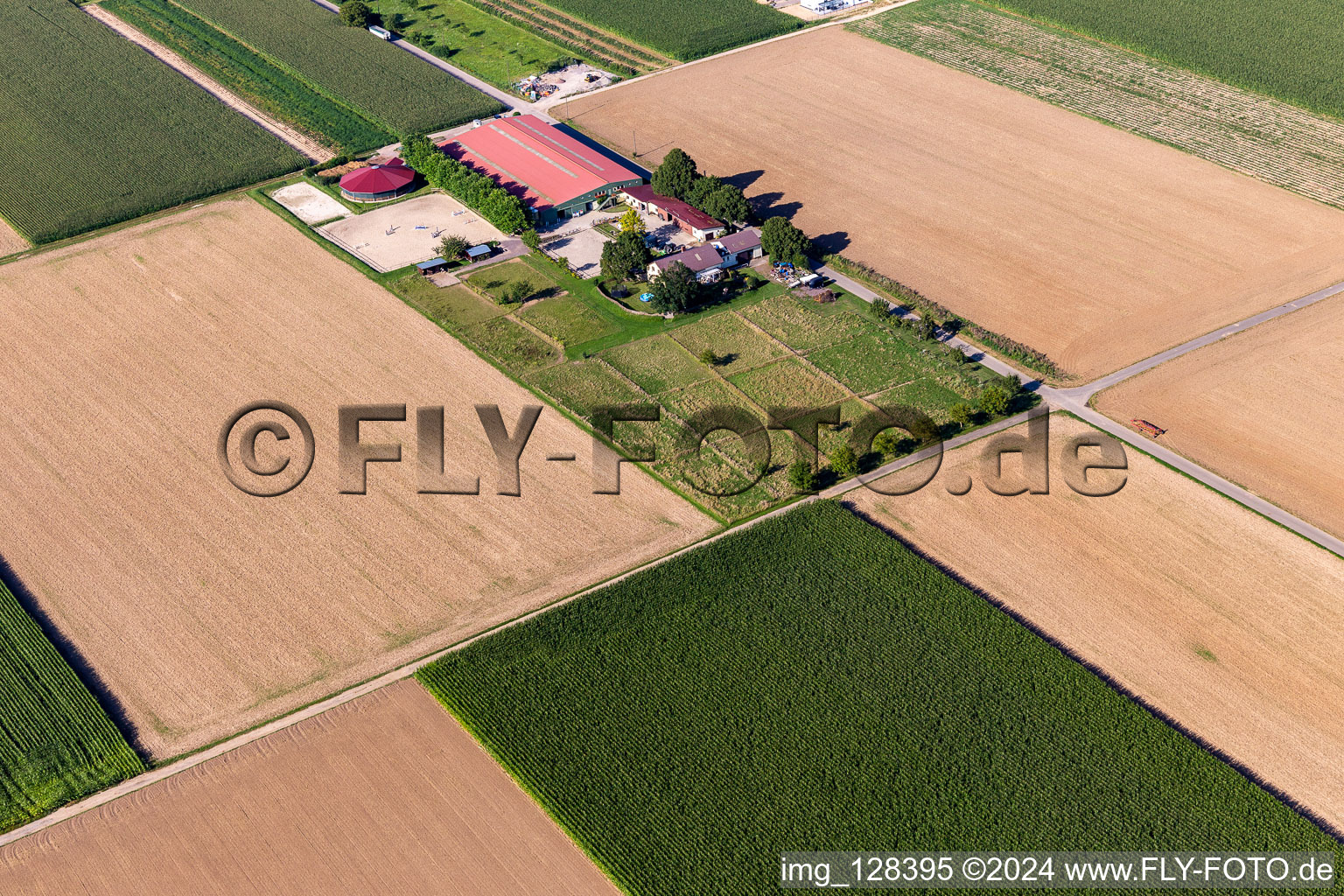 Aerial view of Equestrian center Fohlenhof in Steinweiler in the state Rhineland-Palatinate, Germany