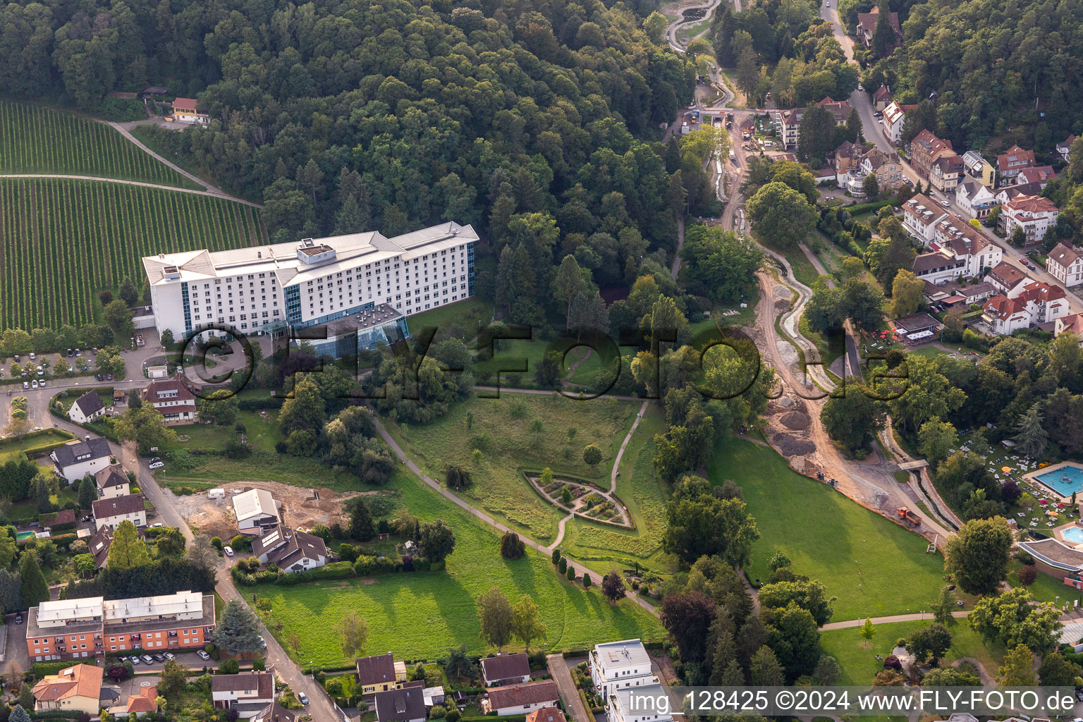 Aerial photograpy of Hospital grounds of the rehabilitation center Edith-Stein-Fachklinik Klinik fuer Neurologie in Bad Bergzabern in the state Rhineland-Palatinate, Germany