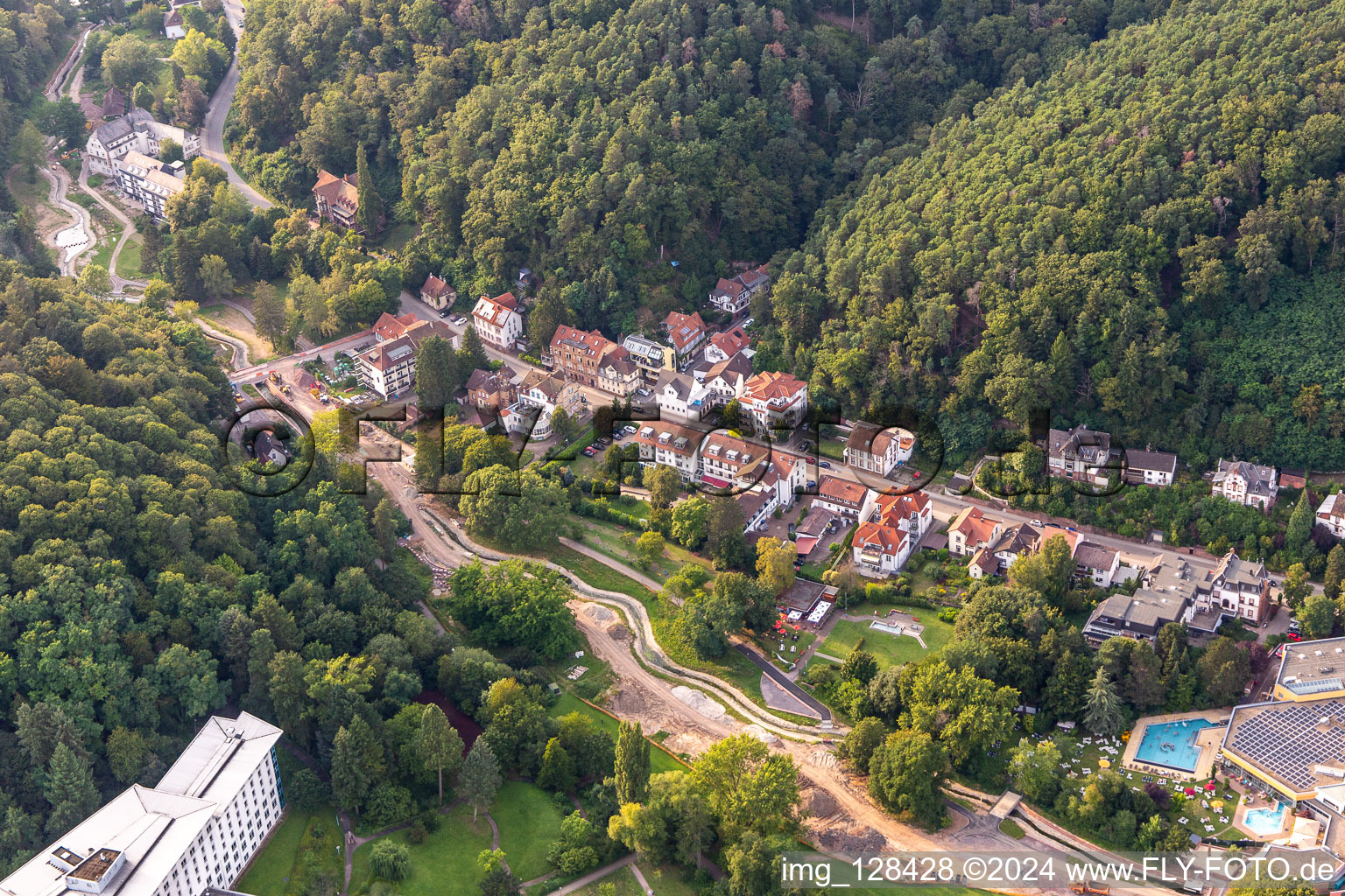 Construction site of the watercourse in the spa park on Kurtalstr in Bad Bergzabern in the state Rhineland-Palatinate, Germany