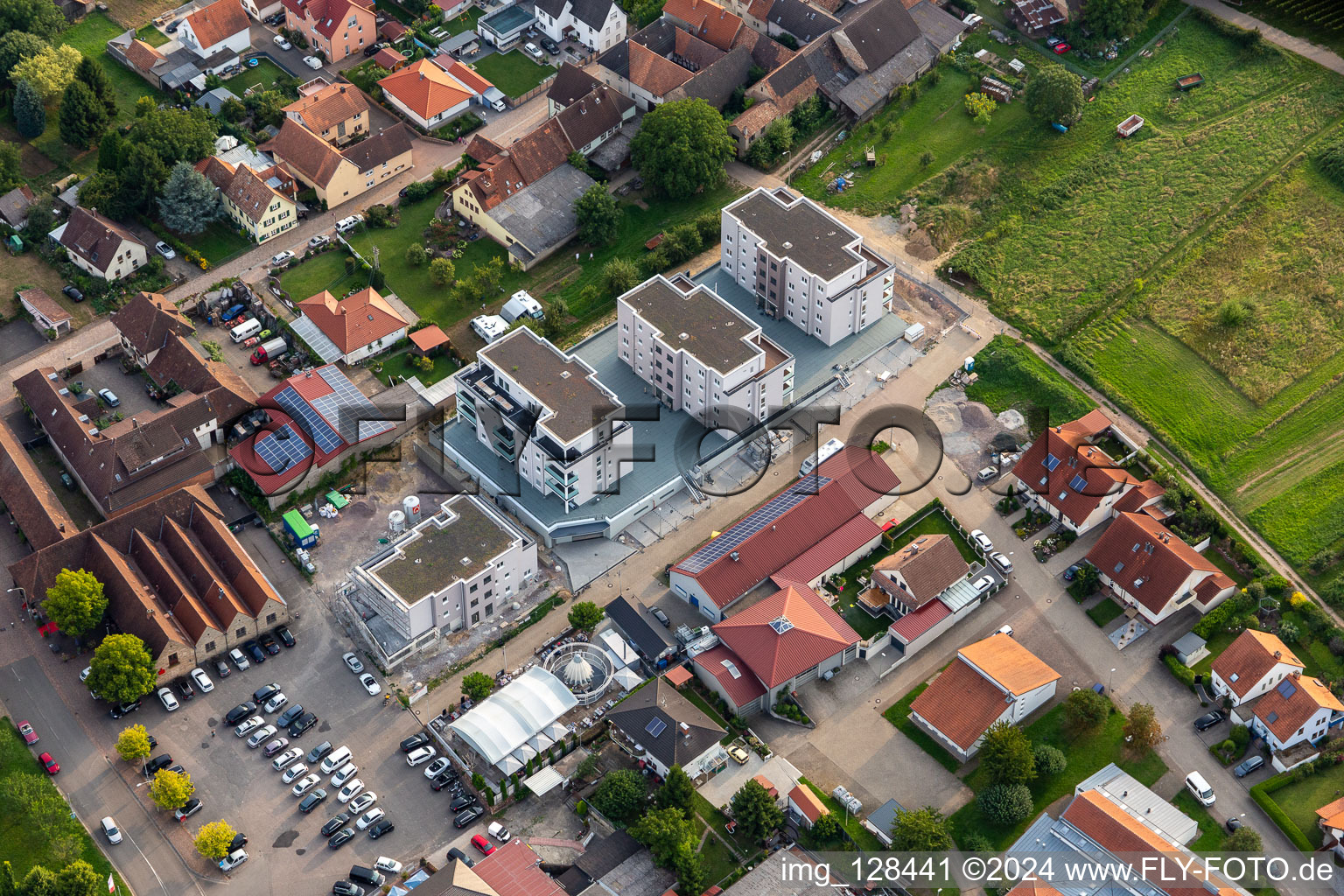 Aerial view of New buildings on Silvanerstr in the district Schweigen in Schweigen-Rechtenbach in the state Rhineland-Palatinate, Germany