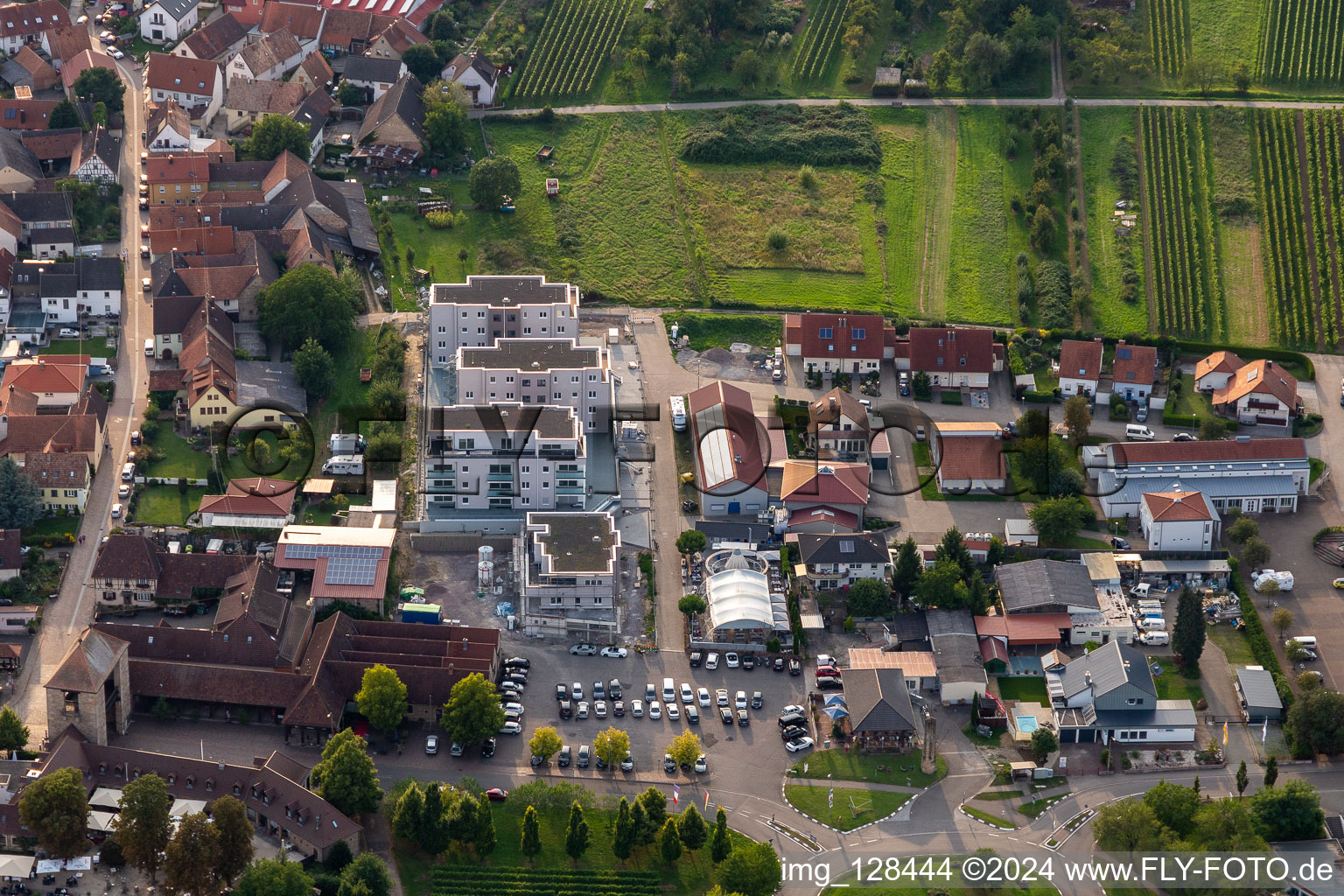 Oblique view of New buildings on Silvanerstr in the district Schweigen in Schweigen-Rechtenbach in the state Rhineland-Palatinate, Germany