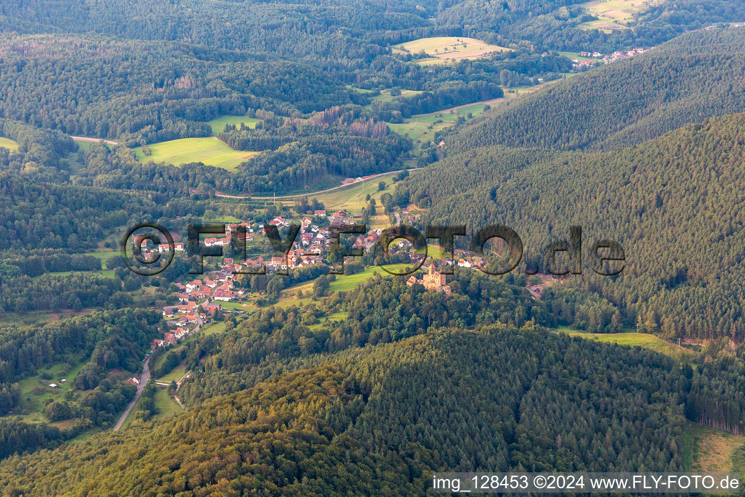 Oblique view of Berwartstein Castle in Erlenbach bei Dahn in the state Rhineland-Palatinate, Germany