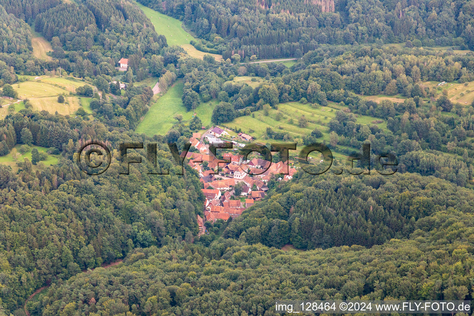 Aerial view of Oberschlettenbach in the state Rhineland-Palatinate, Germany