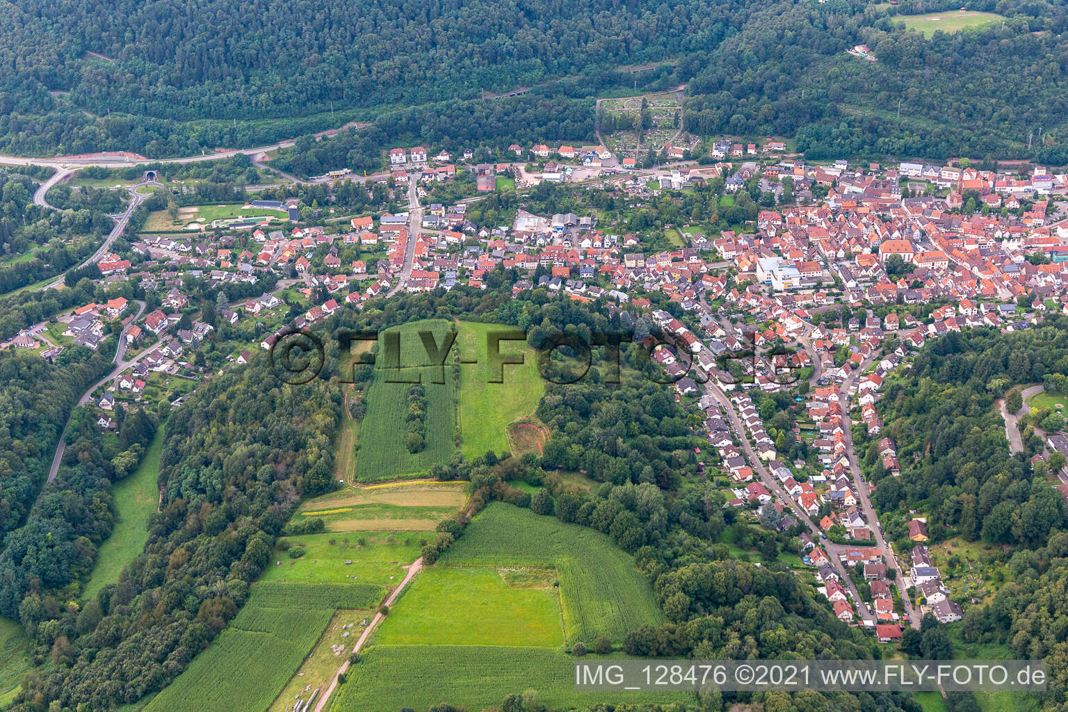 Drone recording of Annweiler am Trifels in the state Rhineland-Palatinate, Germany