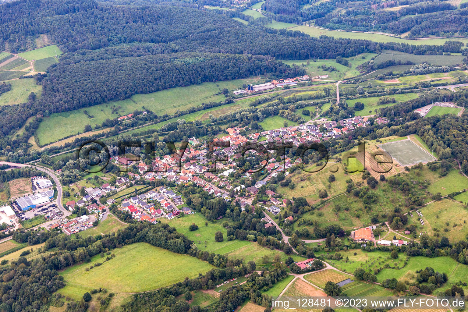 Oblique view of District Queichhambach in Annweiler am Trifels in the state Rhineland-Palatinate, Germany