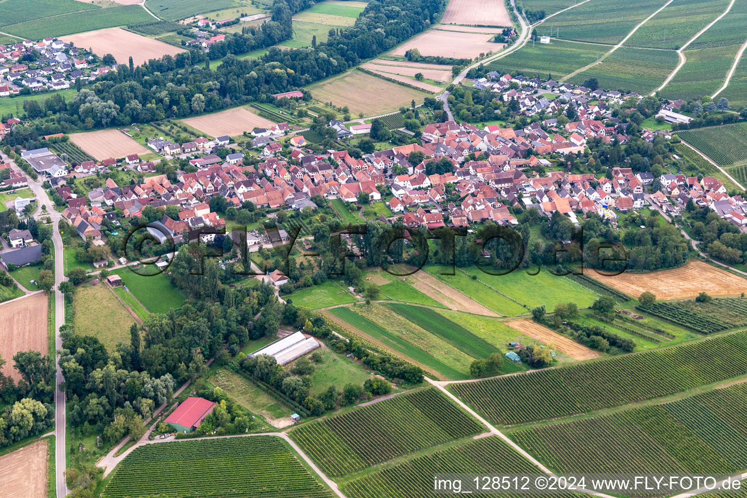 Drone image of District Heuchelheim in Heuchelheim-Klingen in the state Rhineland-Palatinate, Germany